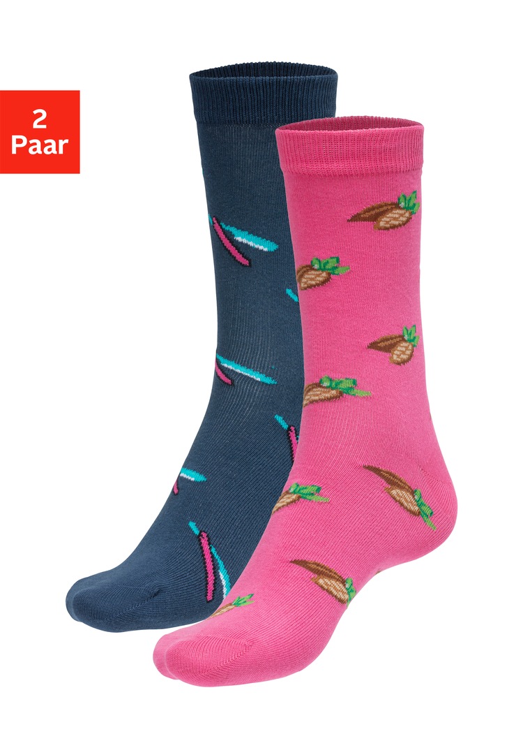 Socken, (2 Paar), mit bunten eingestrickten Motiven