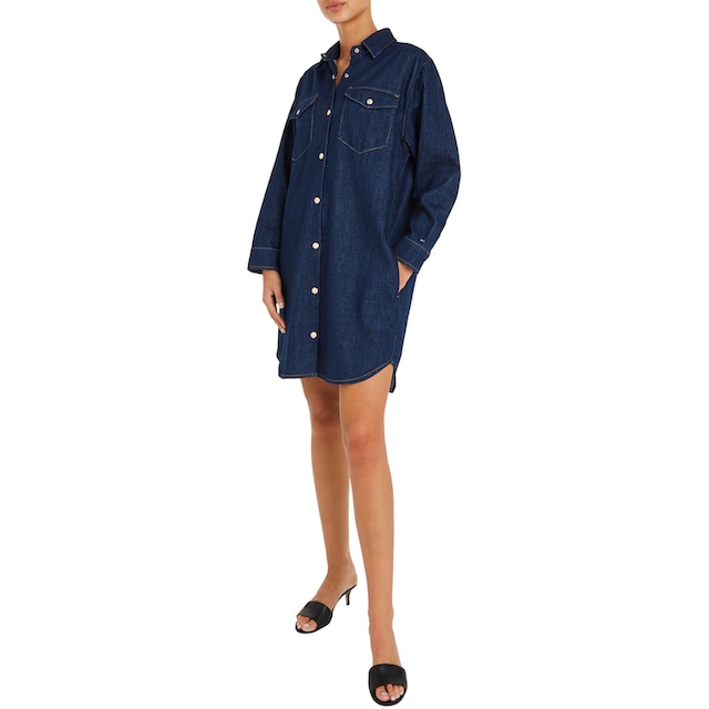 Jeanskleid mit Druckerleiste NALA«, SHIRT bestellen Hilfiger DRESS durchgehender Tommy »DNM LS