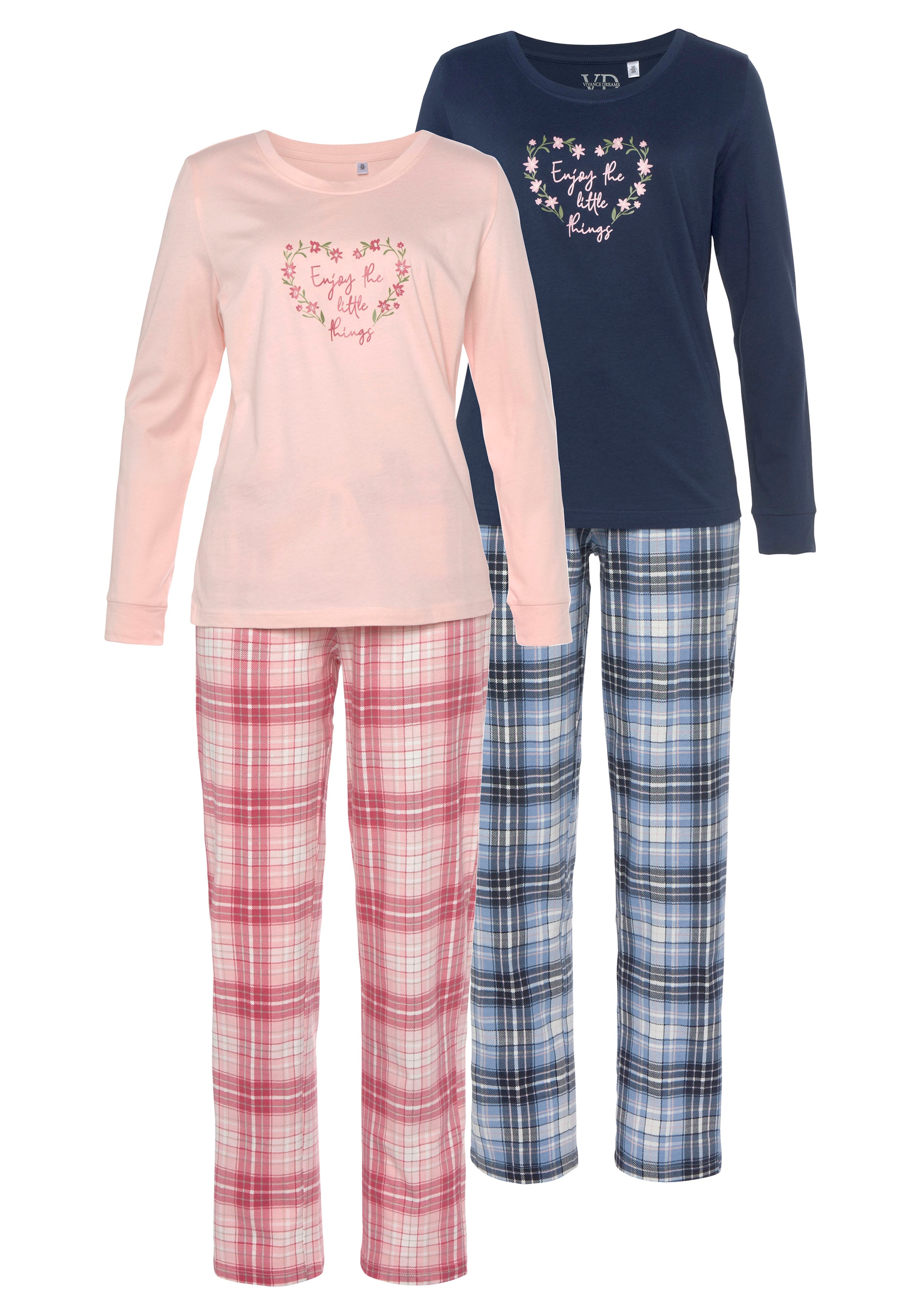 Vivance Dreams 4 Blumendruck online kaufen 2 Pyjama, im tlg., walking | I\'m und Karo- (Packung, Doppelpack Stück), mit