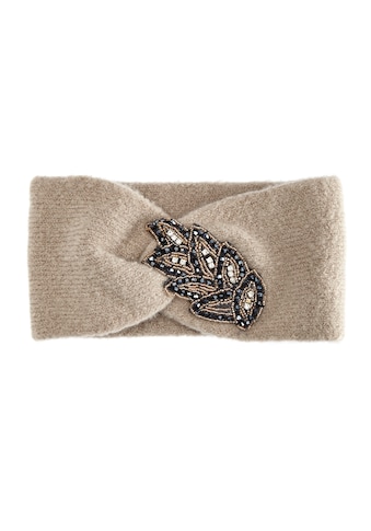 Stirnband, Strickstirnband mit Perlen Applikation und Knoten, Haarband, Kopfband