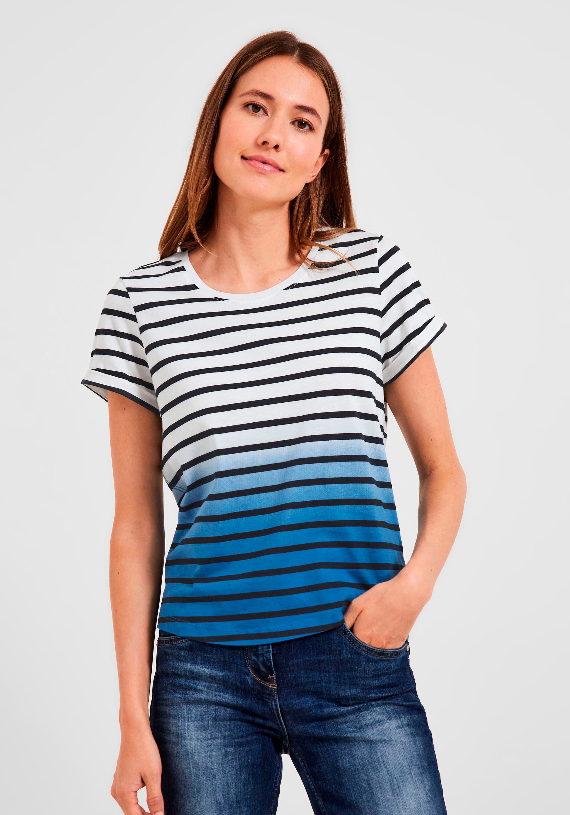 Cecil T-Shirt »EOS_Stripe Dip mit T-Shirt«, gewollten Falten online Dye