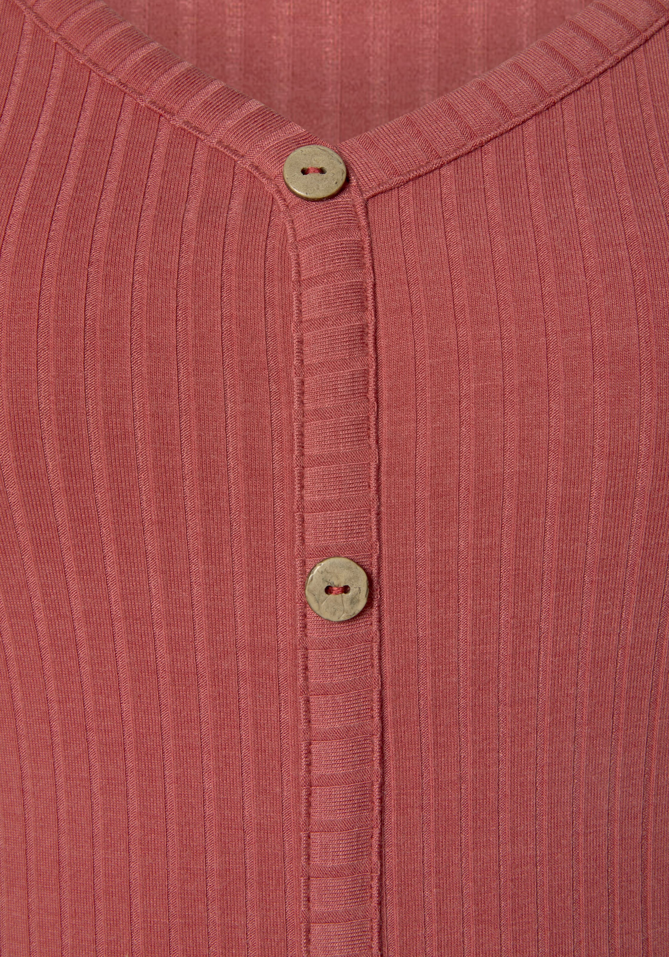 Zierknopfleiste, aus T-Shirt, mit Kurzarmshirt, bestellen Rippware V-Ausschnitt LASCANA