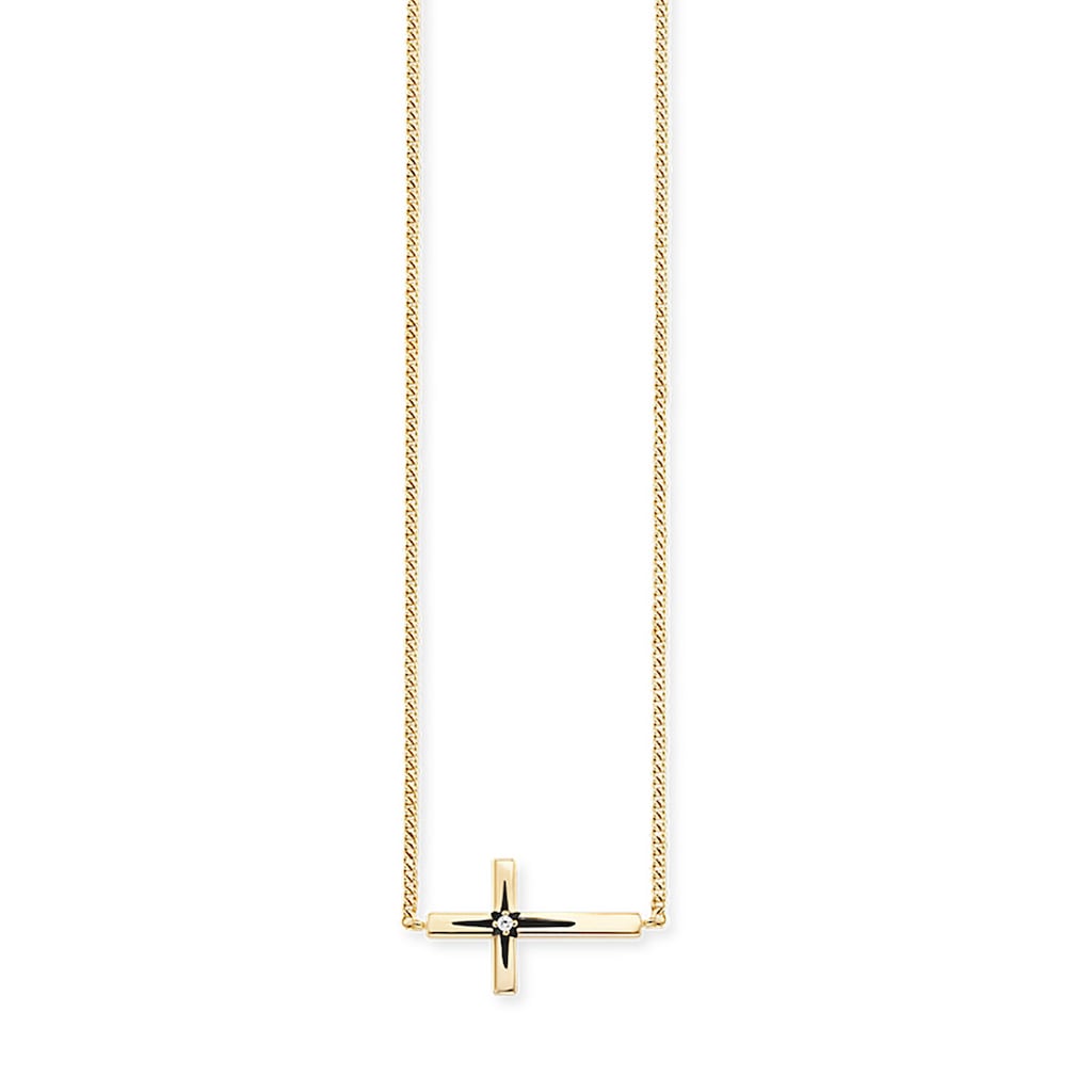 CAÏ Collierkettchen 925/- Sterling Silber vergoldet Zirkonia Kreuz