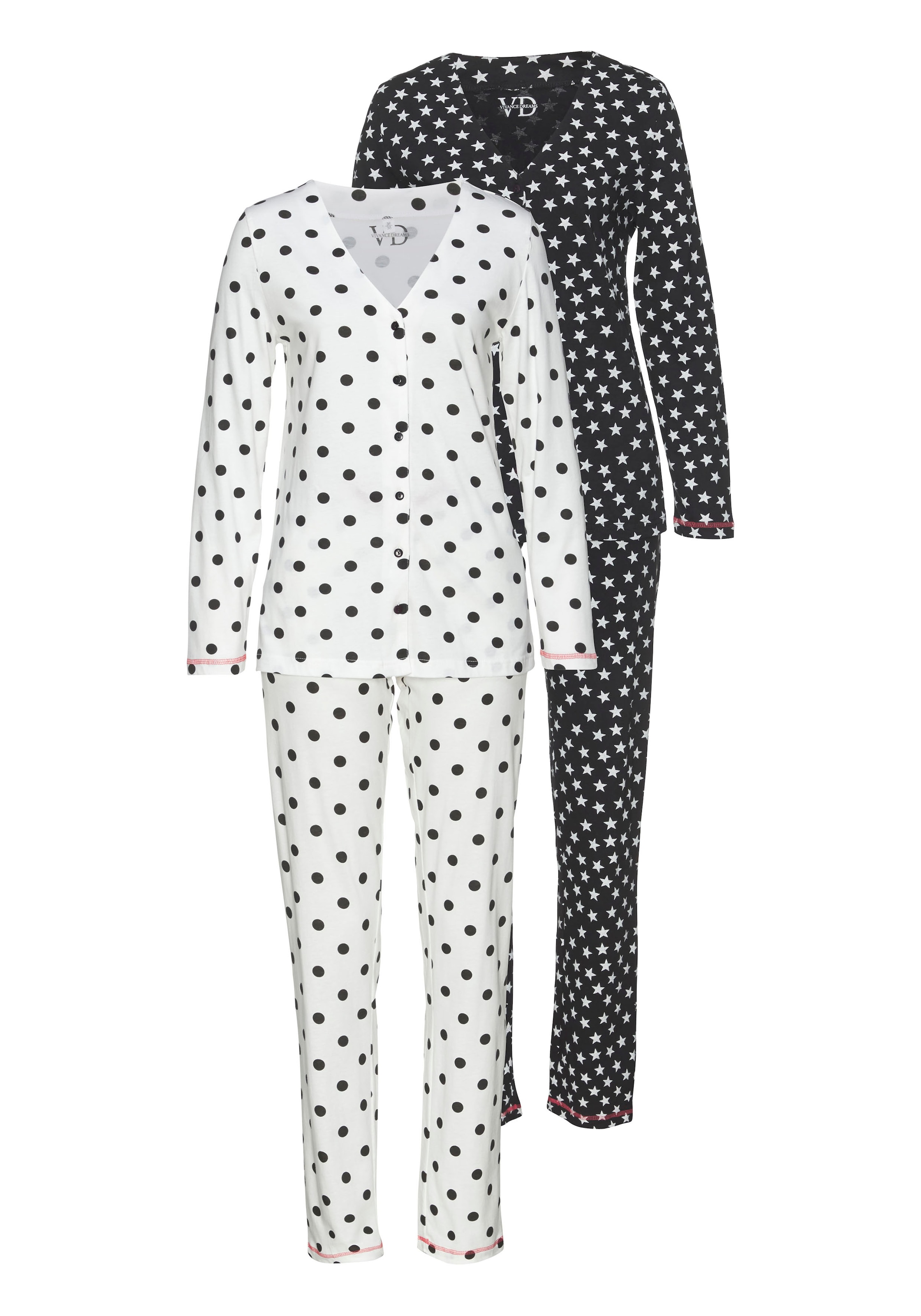 Vivance Dreams Pyjama, (4 tlg., 2 Stück), mit großen Punkten und Sternen &  Wäsche auf Rechnung bestellen