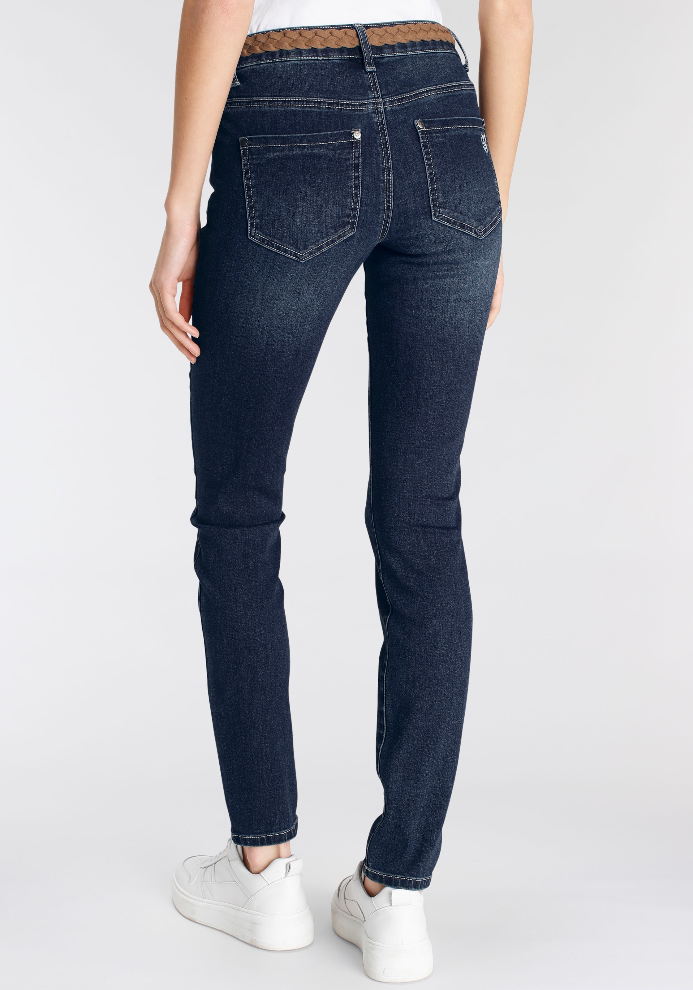 Slim-fit-Jeans, 2 ---NEUE modischem Flechtgürtel tlg., MARKE! DELMAO mit (Set, Gürtel), mit kaufen