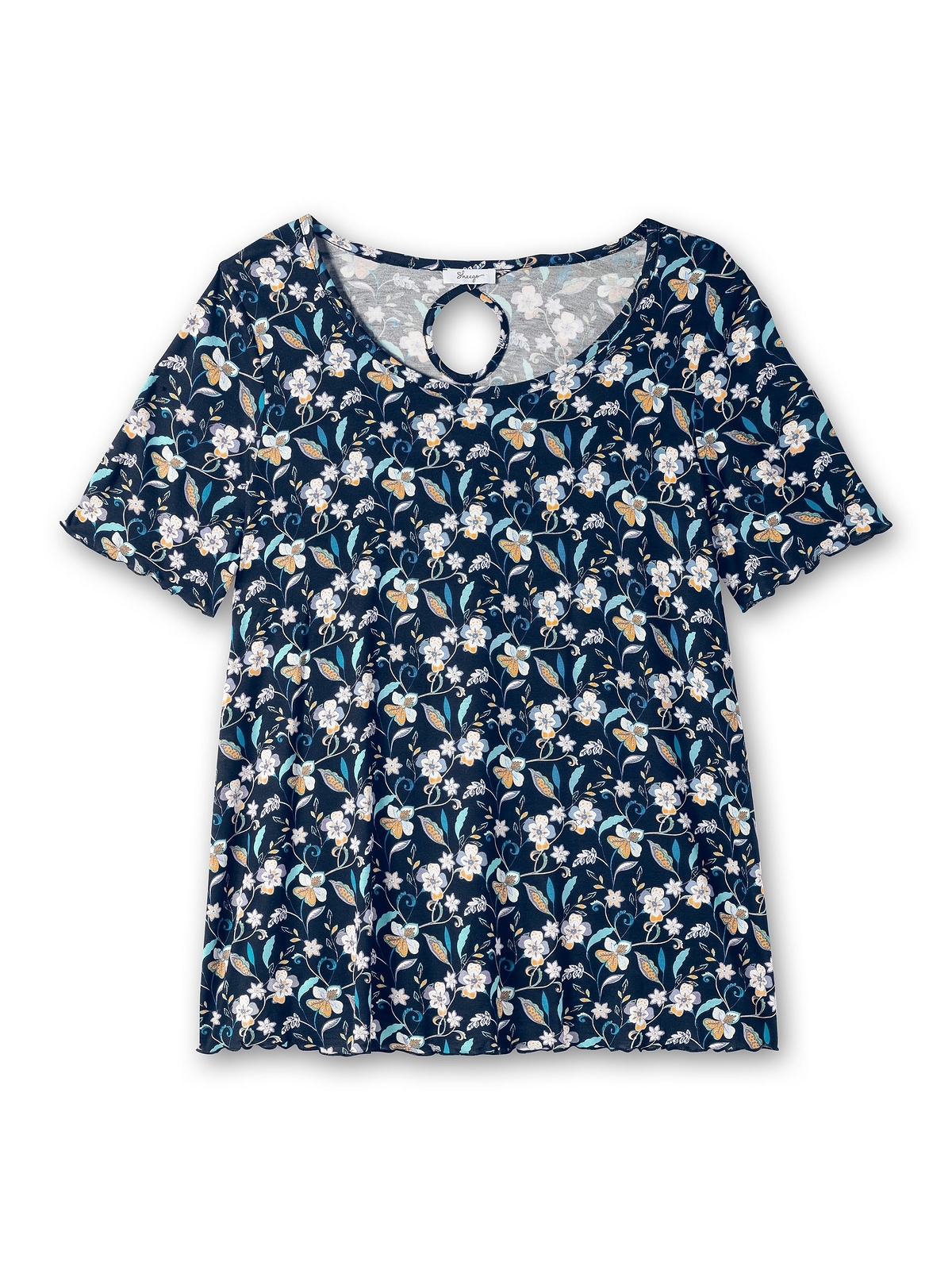 T-Shirt mit Größen Große Cut-out Rücken und im Sheego Blumendruck