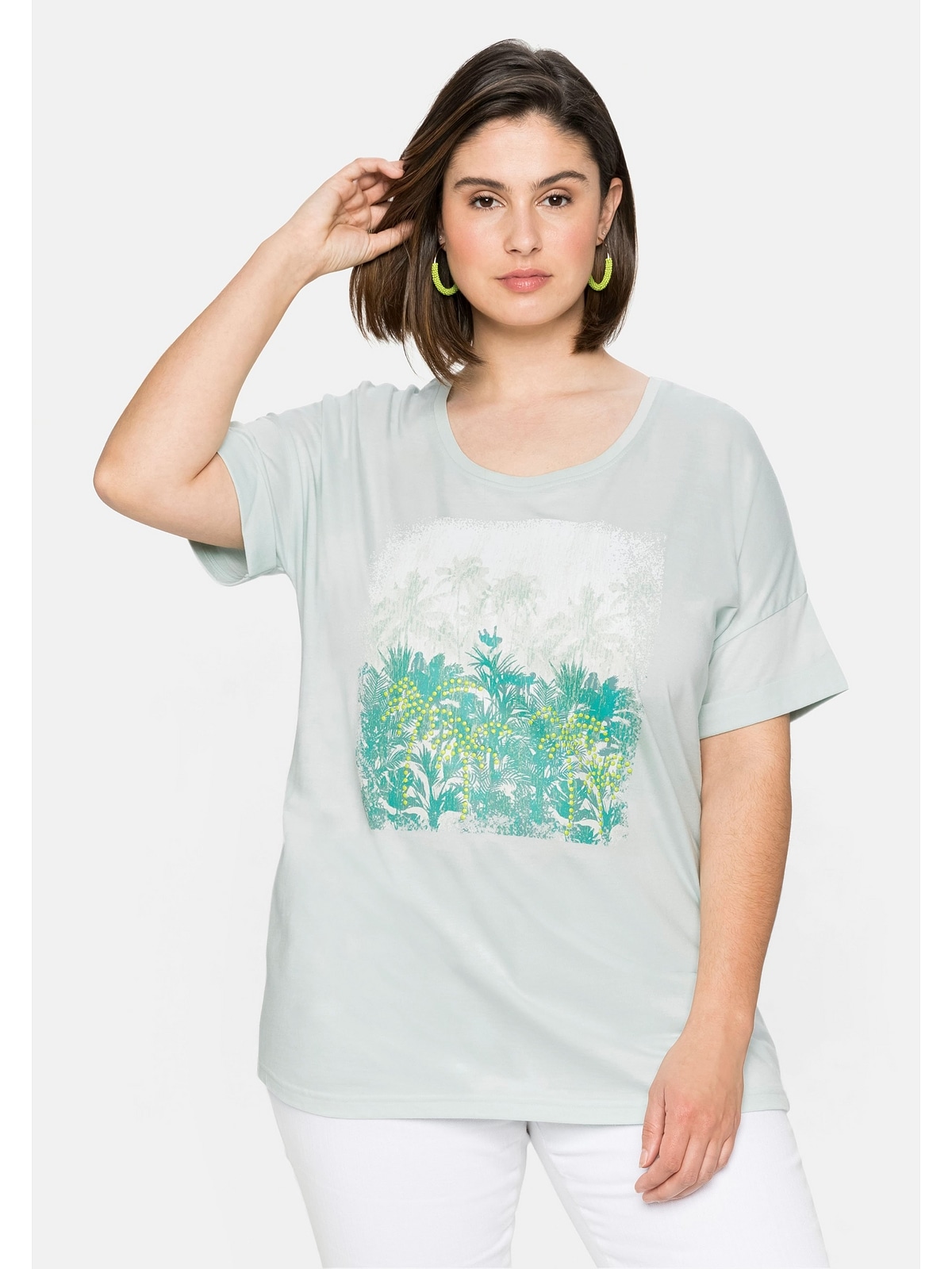 online »Große mit Ärmelaufschlag T-Shirt Größen«, und Frontdruck Sheego