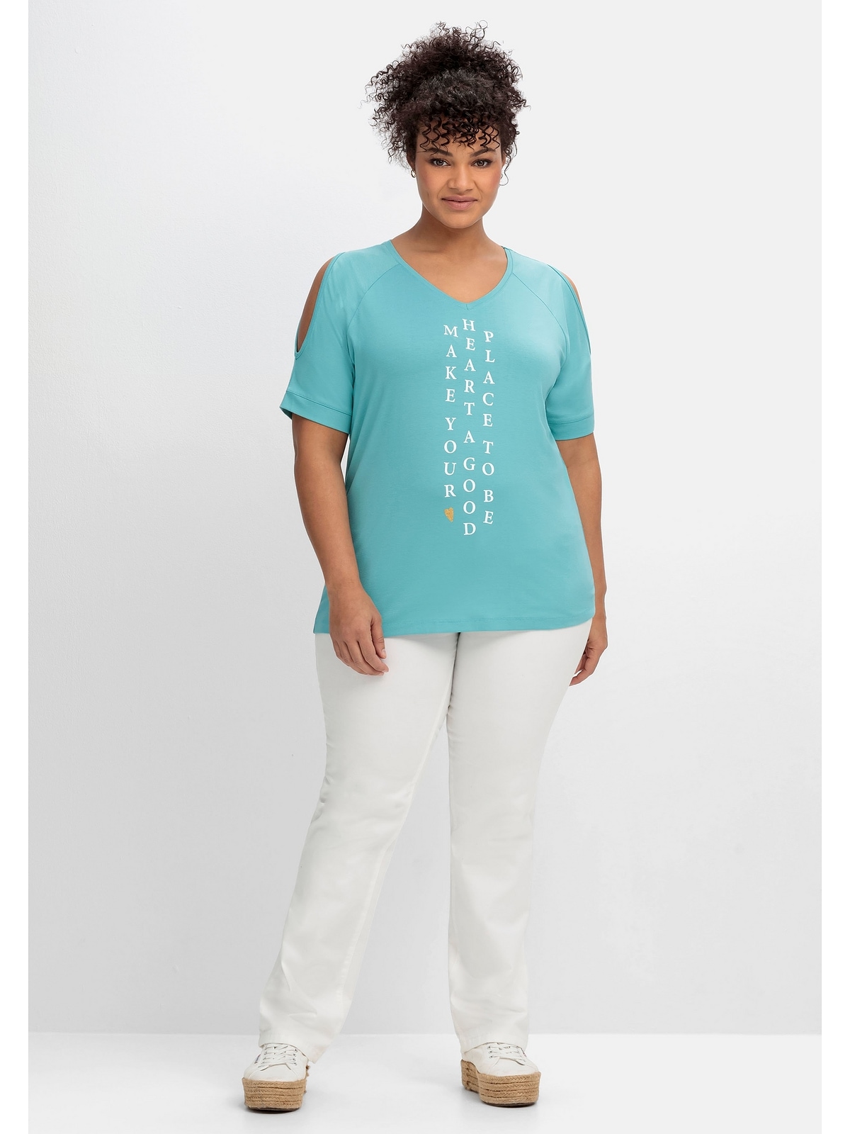 Sheego T-Shirt »Große Größen«, Schulter-Cut-outs Wordingprint shoppen und mit
