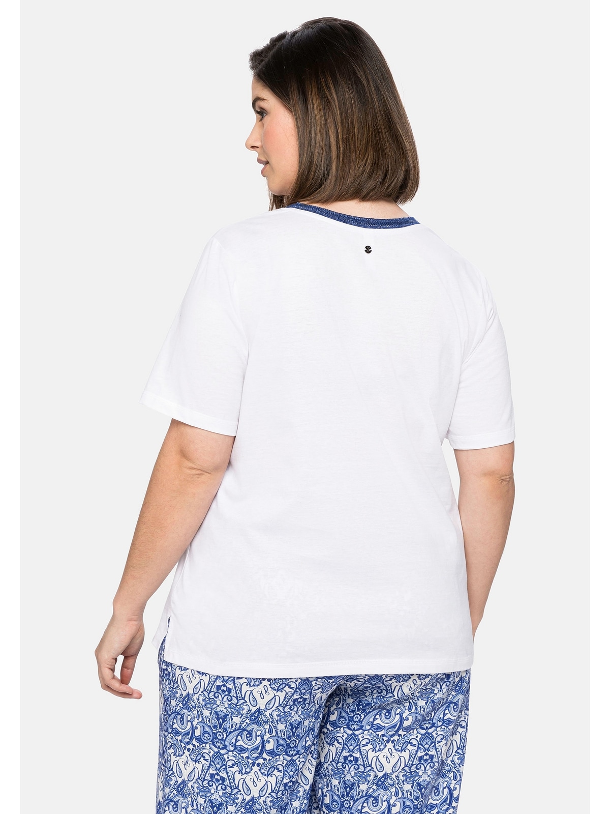 Effektgarn T-Shirt am modischem mit bestellen »Große Frontdruck Ausschnitt Sheego und Größen«,