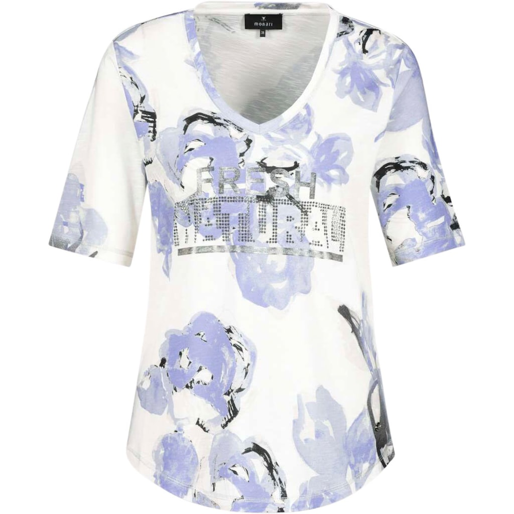 Monari T-Shirt mit Blumendruck und Glitzernieten