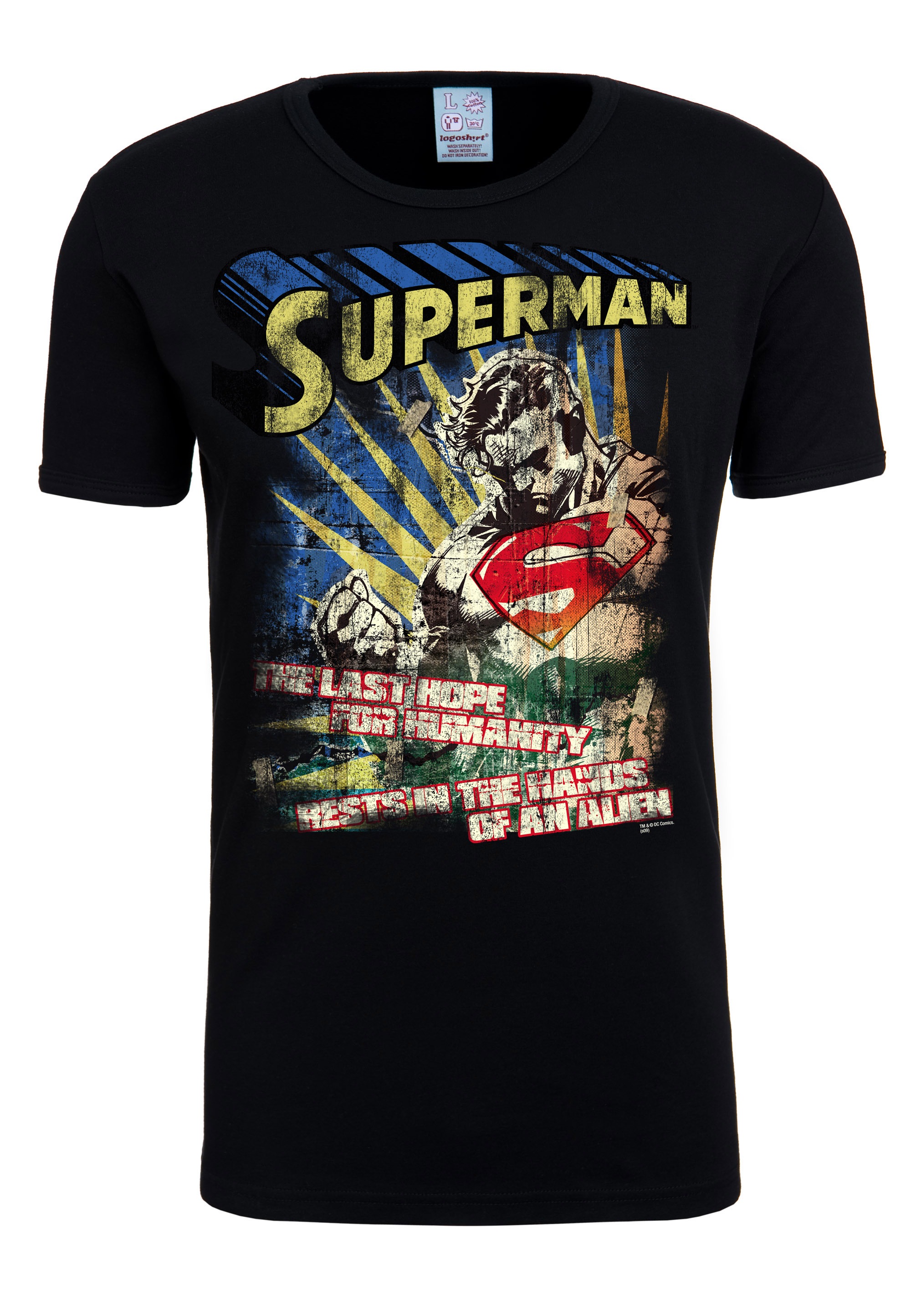 Last The lizenziertem mit T-Shirt | LOGOSHIRT bestellen Hope«, – I\'m »Superman Originaldesign walking