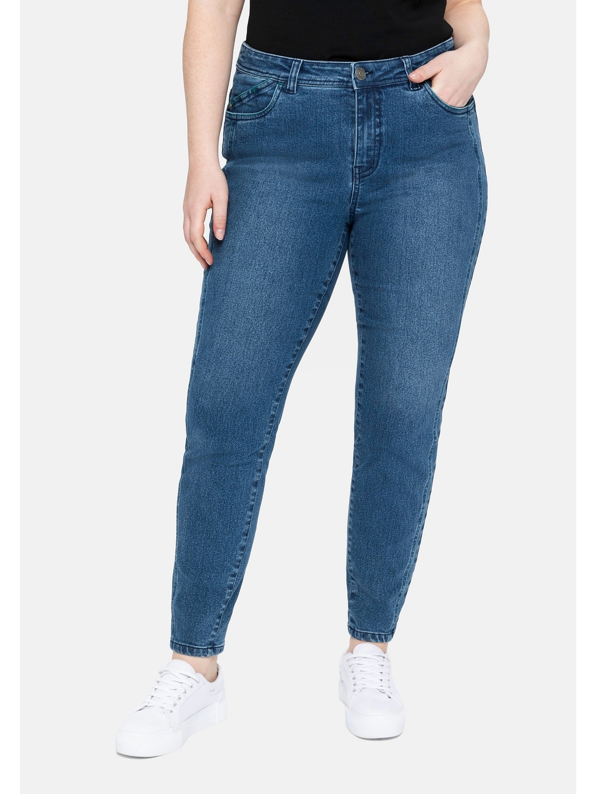Sheego Stretch-Jeans »Große Größen«, mit vorverlegter Teilungsnaht skinny, I\'m walking | shoppen