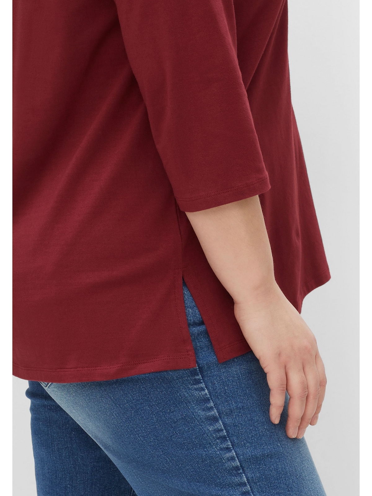 Sheego 3/4-Arm-Shirt »Große Größen«, mit V-Ausschnitt und Kellerfalte  kaufen