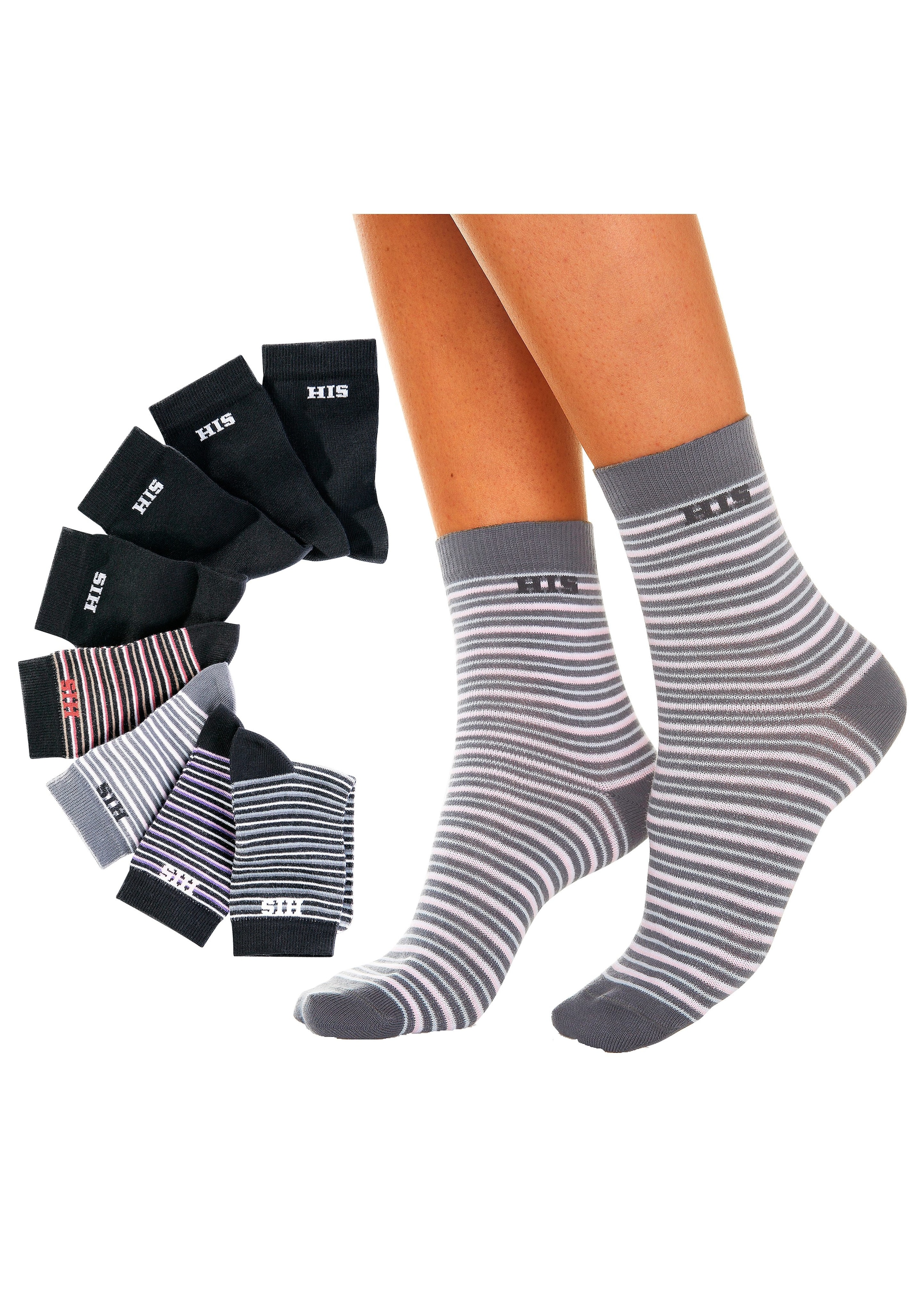 I\'m (Set, walking | und geringelt H.I.S 8 unifarben kaufen Paar), Socken,