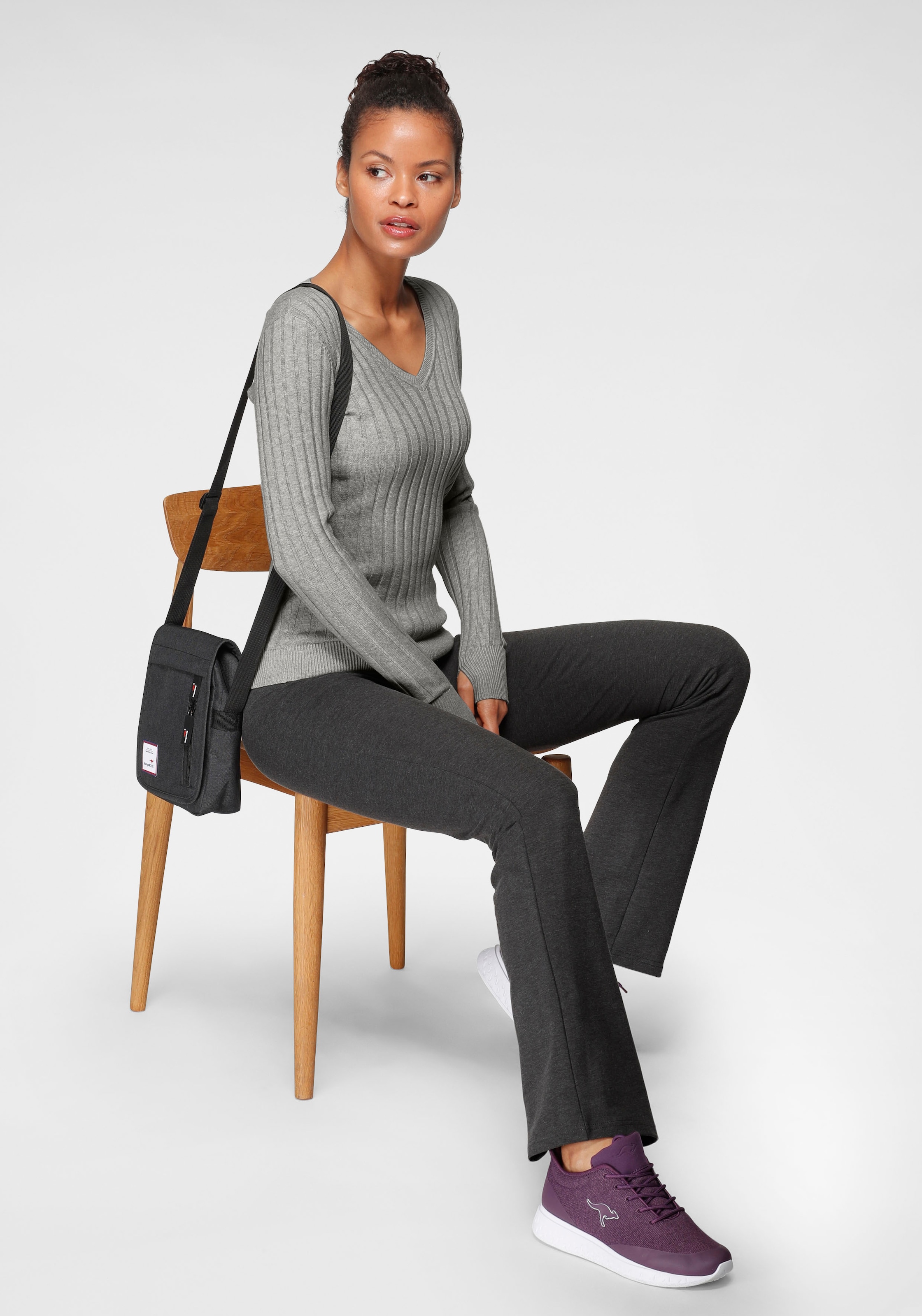 KangaROOS V-Ausschnitt-Pullover, in breit shoppen Feinstrick geripptem