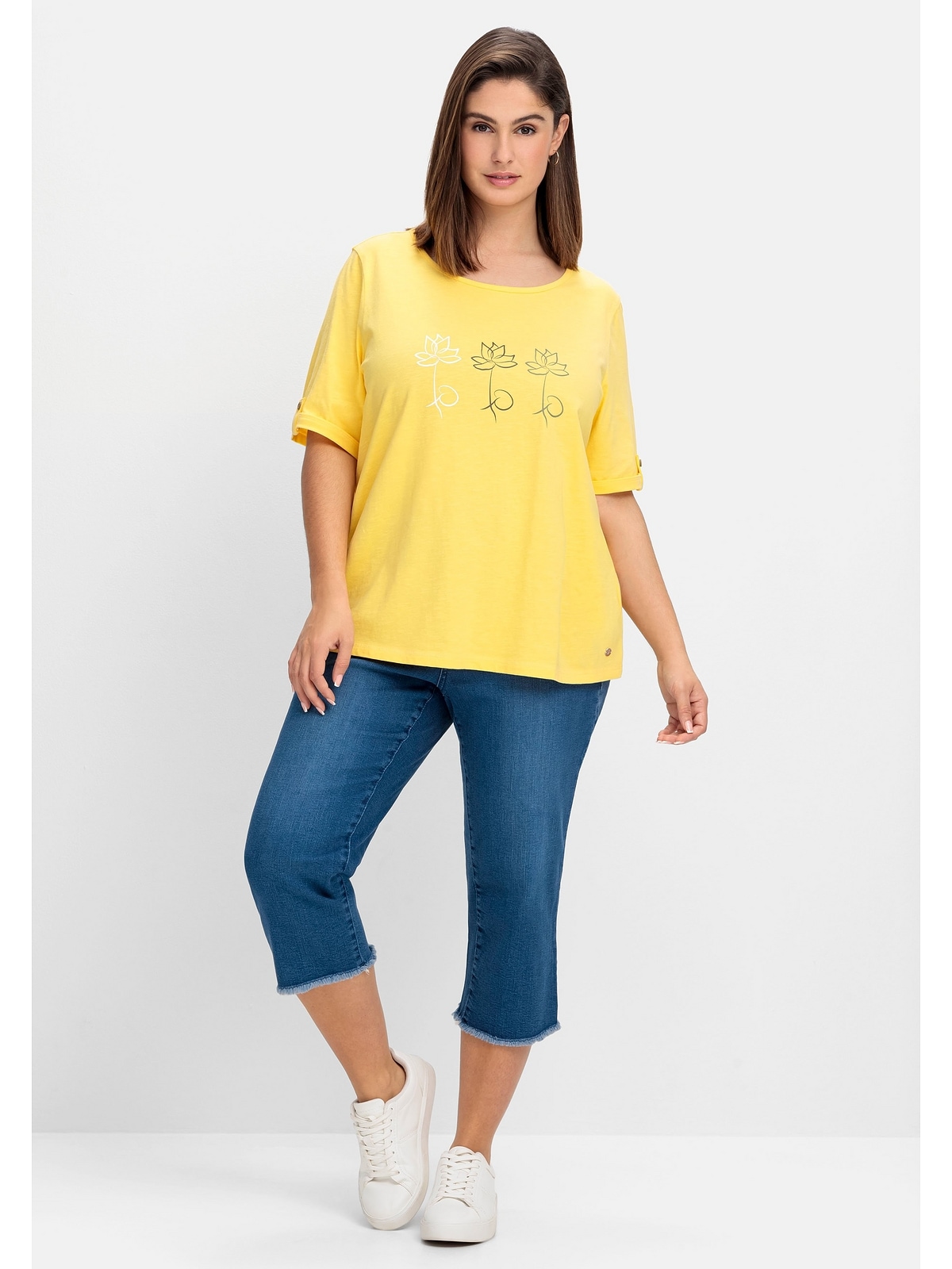 Sheego T-Shirt »Große Blumen-Frontprint, mit aus shoppen Baumwolle Größen«