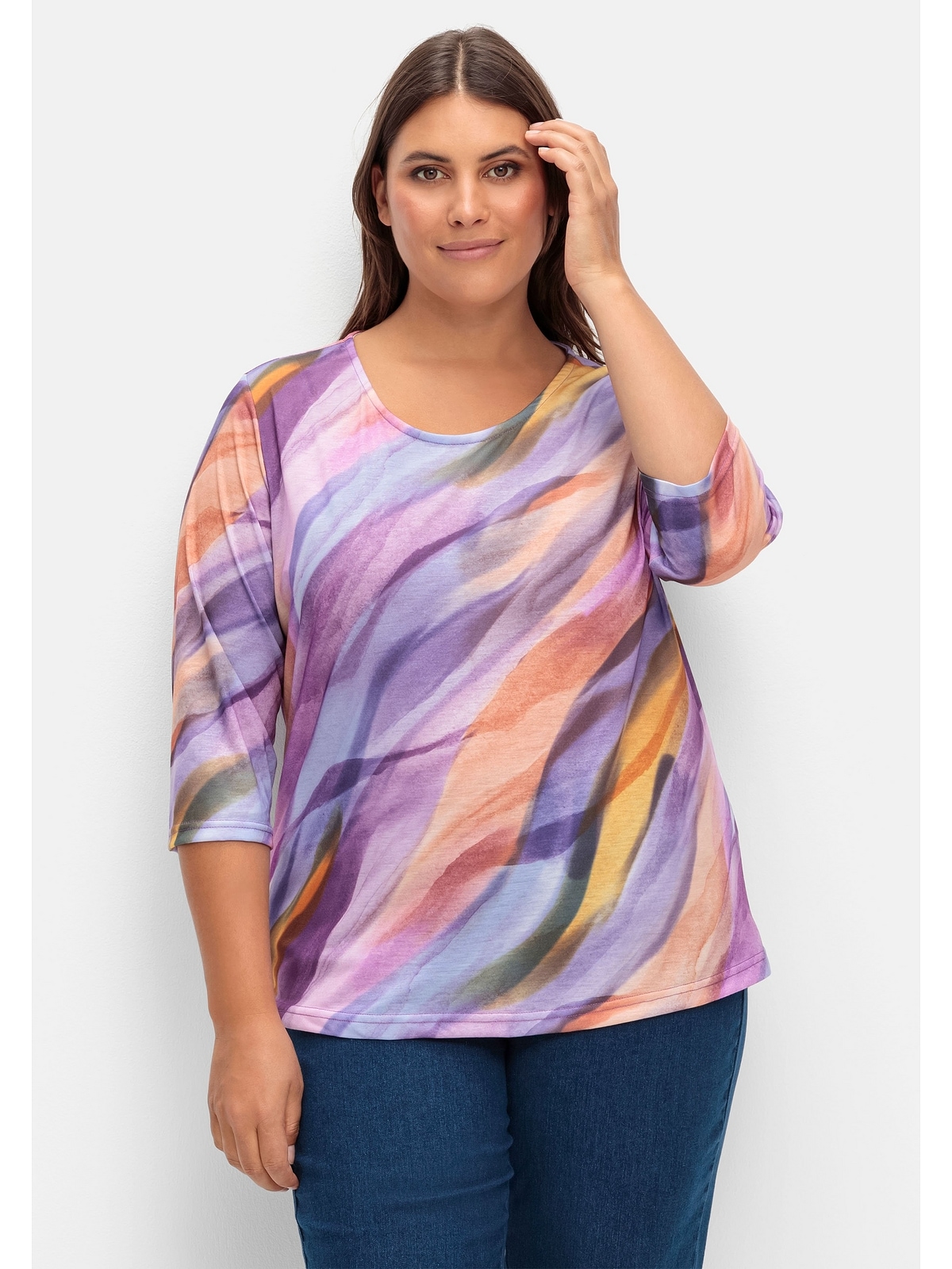 Sheego 3/4-Arm-Shirt »Große Größen«, mit in gebatikter walking kaufen online | Alloverdruck I\'m Optik
