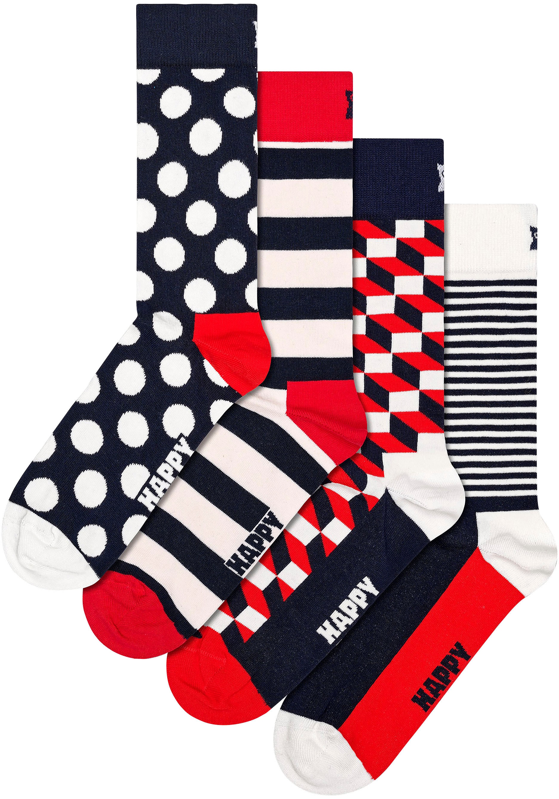 bestellen Dots 4 Socken (Packung, & Socks Socks Happy | Gift »4-Pack Classic Set«, Navy Paar), I\'m Stripes walking