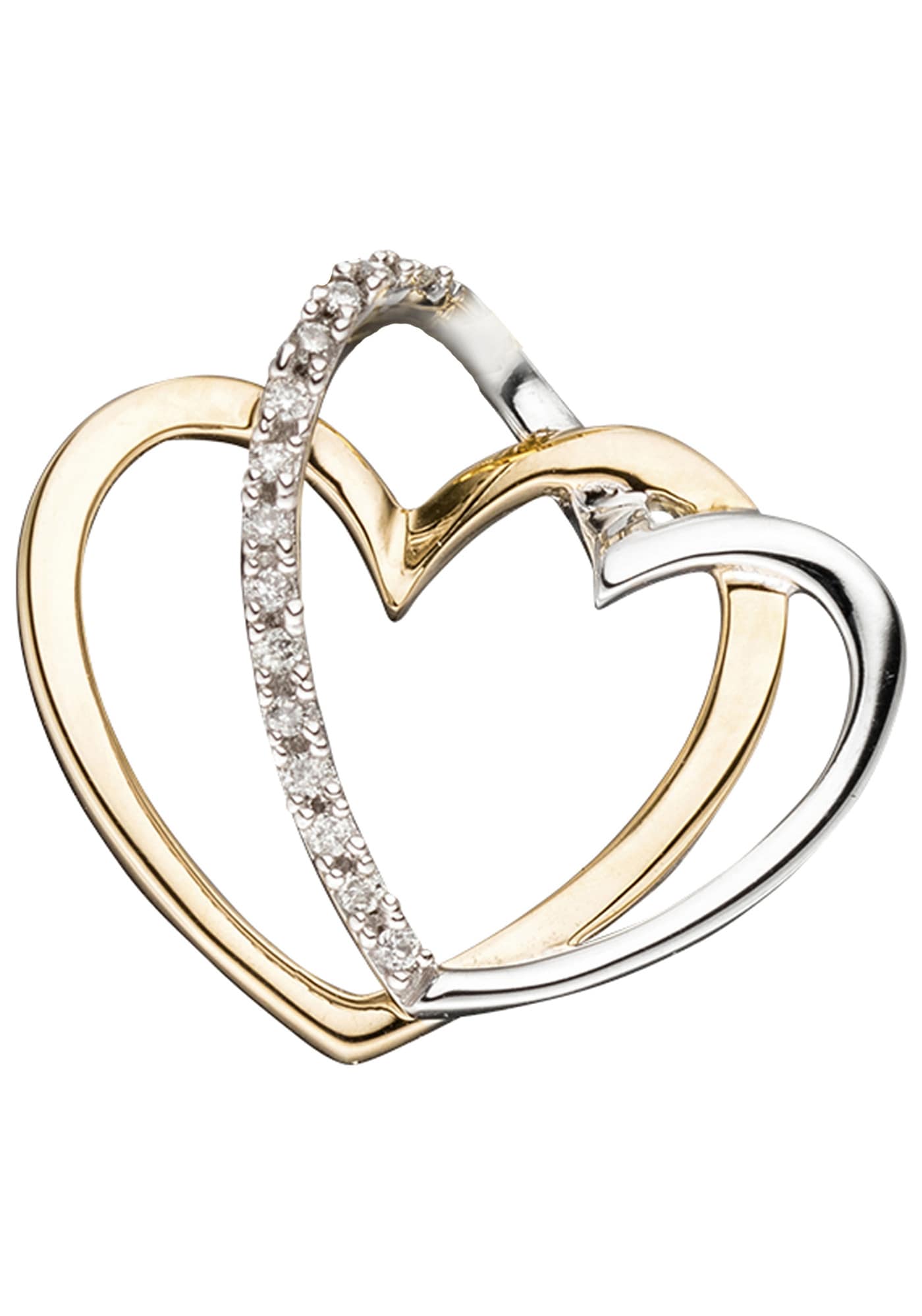 JOBO Herzanhänger »Anhänger kaufen | Gold mit walking 585 14 Herzen«, Herz Diamanten I\'m bicolor
