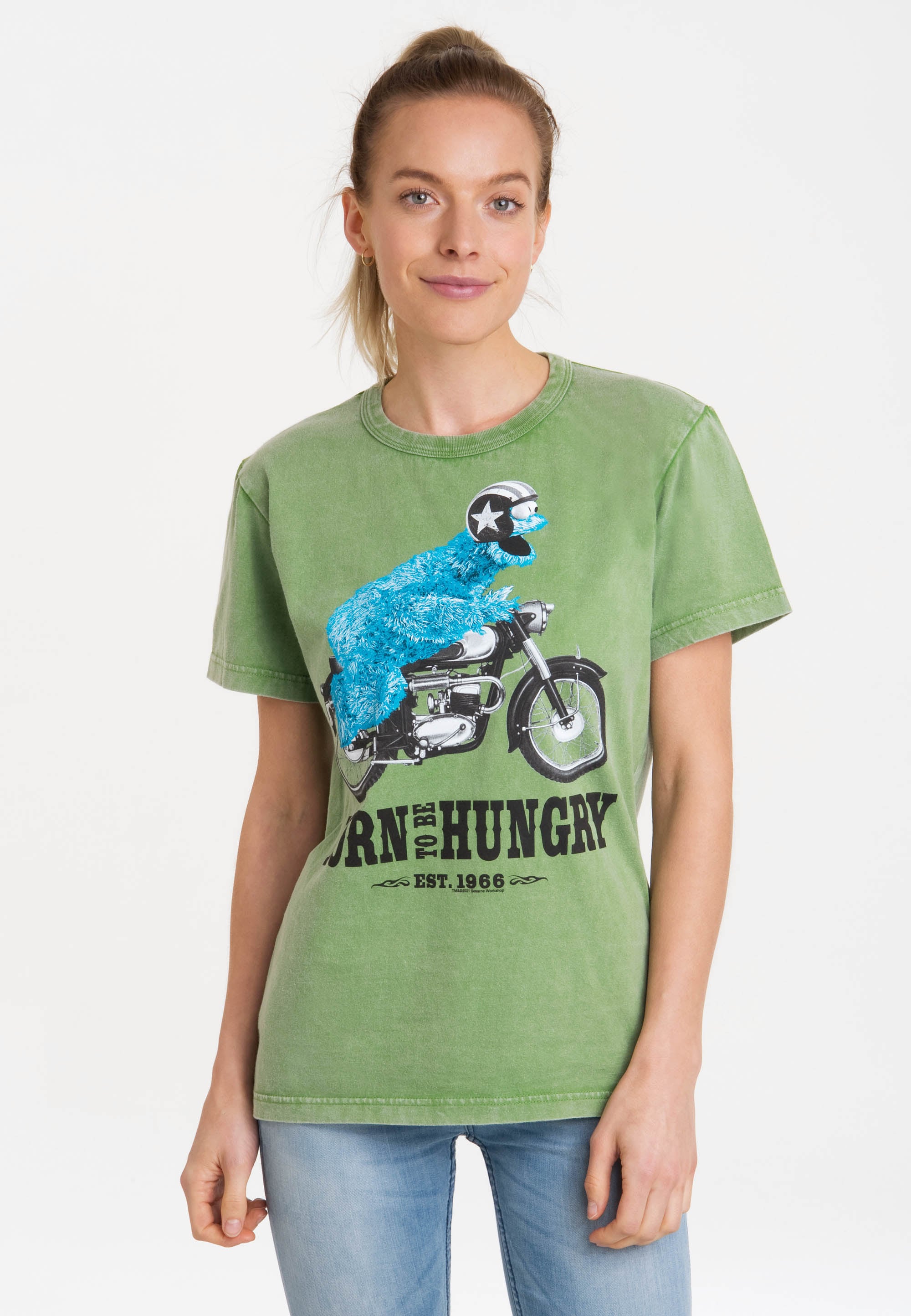 »Sesamstrasse bestellen LOGOSHIRT Krümelmonster mit - lizenziertem Print T-Shirt Motorrad«,