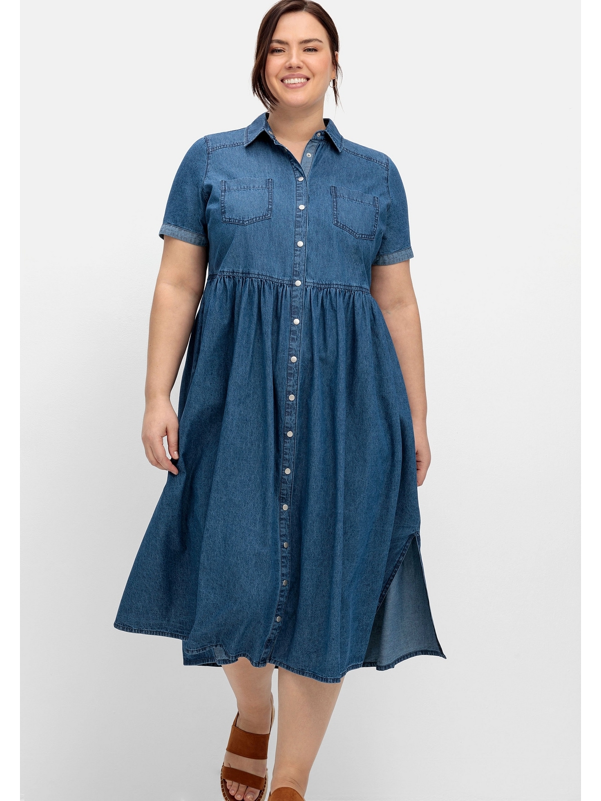 Sheego Jeanskleid »Große Größen«, mit Teilungsnaht und Blusenkragen kaufen