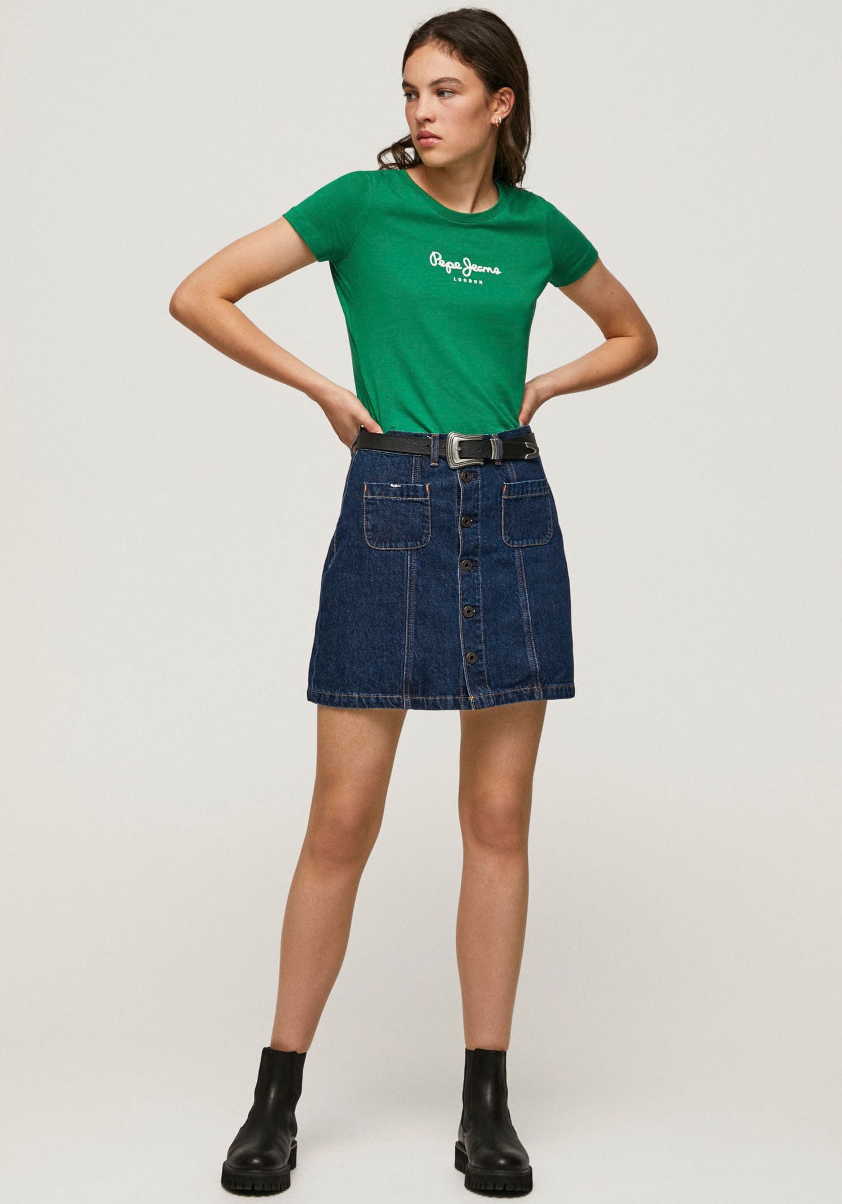Pepe Jeans T-Shirt in kaufen Passform Optik in »VIOLETTE«, und schlichter figurbetonter unifarbener