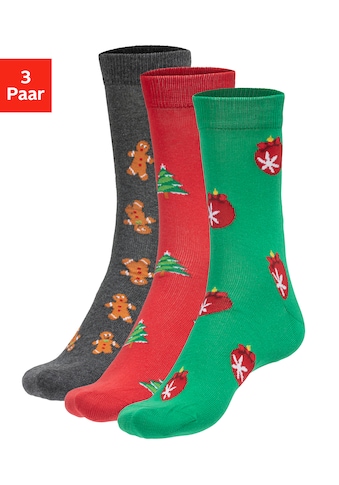 Socken, (3 Paar), mit unterschiedlichen Weihnachtsmotiven