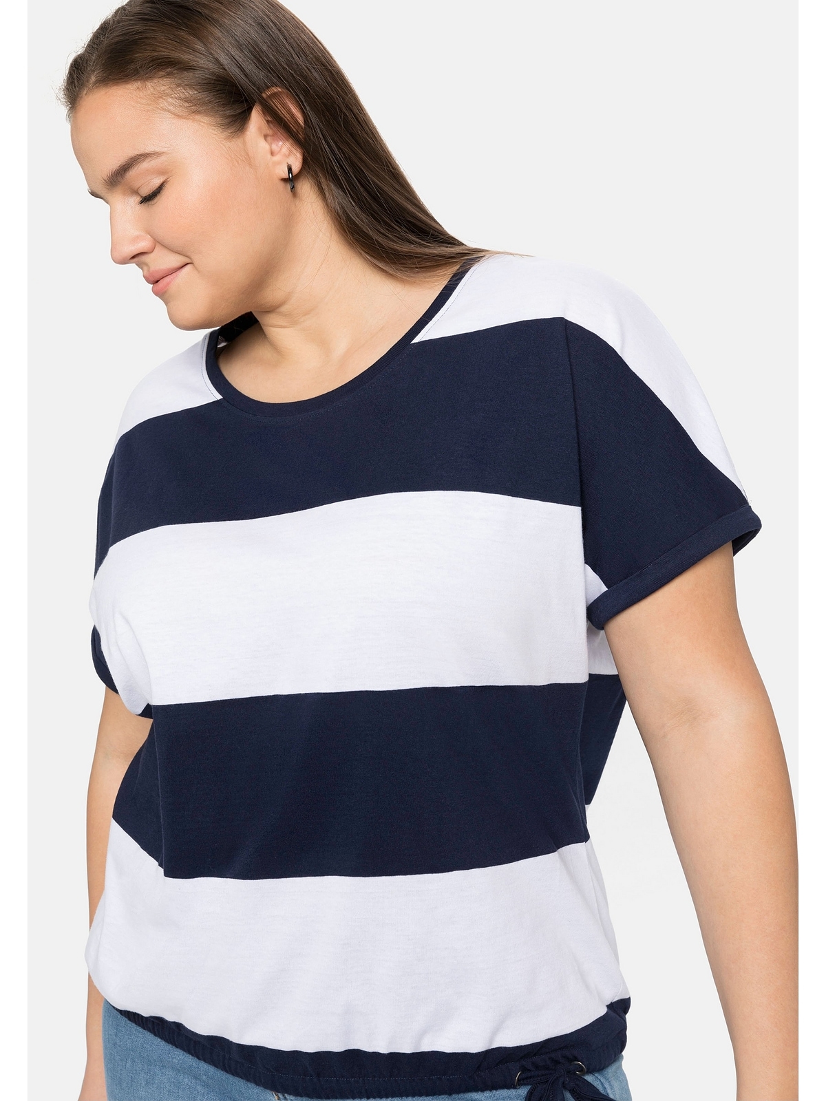 Sheego T-Shirt »Große Größen«, mit Tunnelzug am Saum und Blockstreifen  shoppen