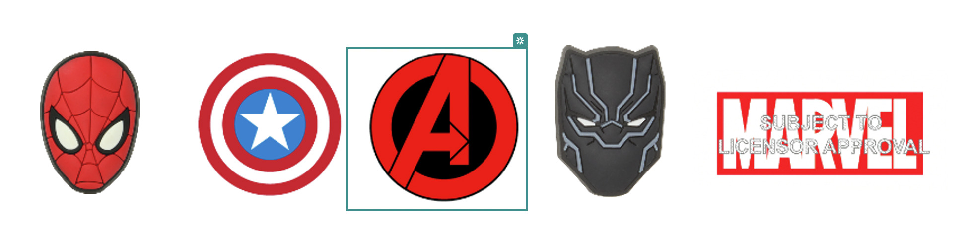 Schuhanstecker »Jibbitz™ Marvel Comics«, (Set, 5 tlg., Kein Spielzeug. Nicht geeignet...