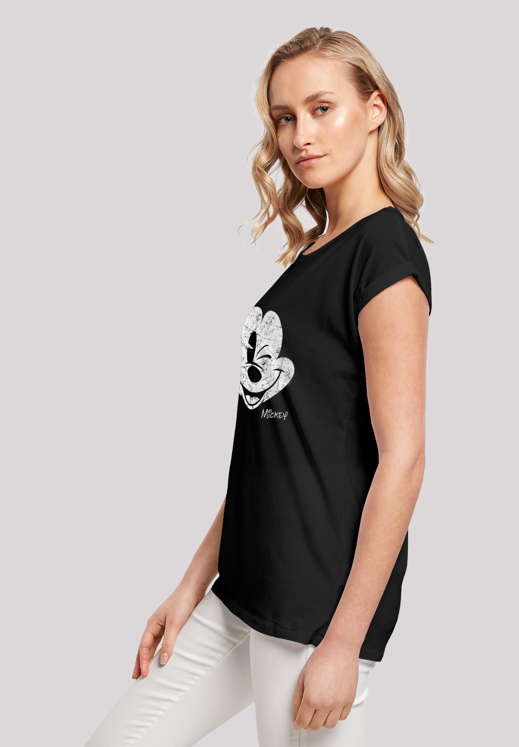 Damen,Premium T-Shirt »Disney Gesicht«, F4NT4STIC Micky Ärmel,Bedruckt shoppen Merch,Regular-Fit,Kurze Maus
