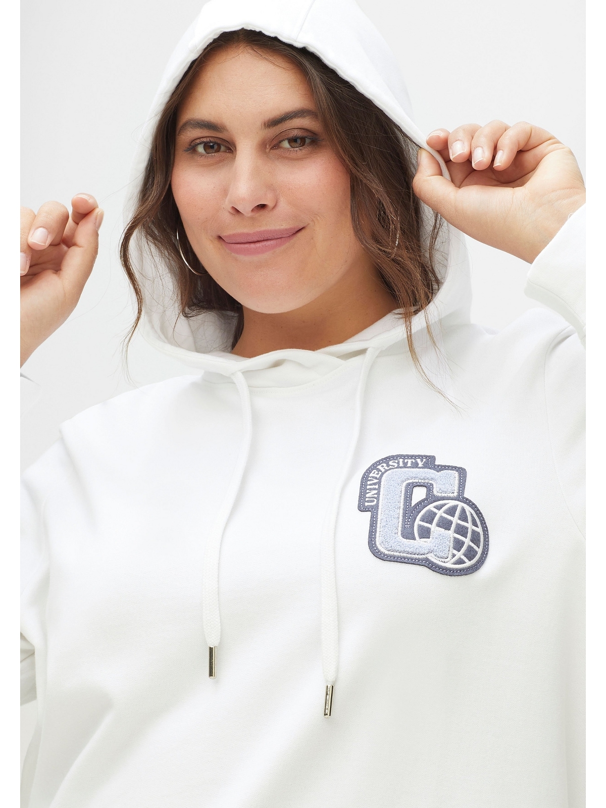Sheego Sweatshirt »Große Größen«, und kaufen mit College-Applikation Kapuze