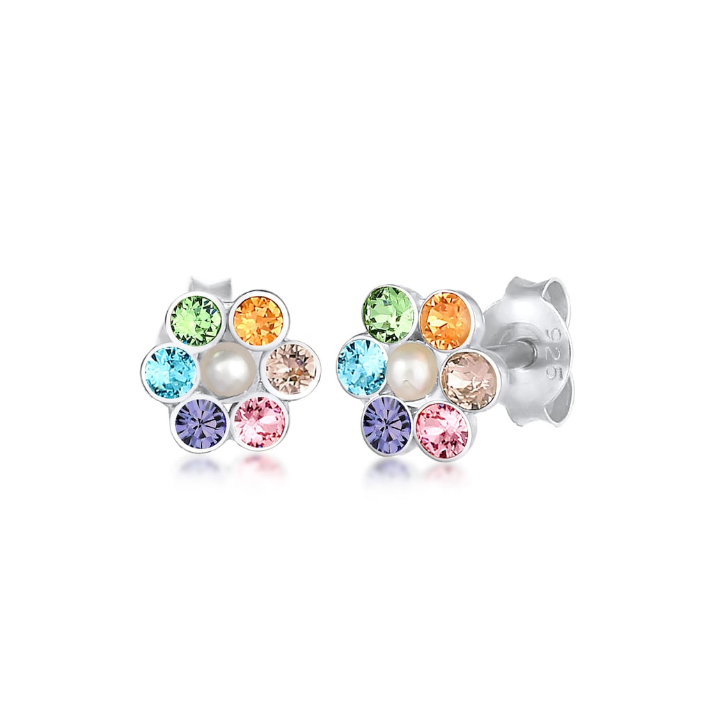 Elli Paar Ohrstecker Kinder Blume Synthetische Perle Regenbogen Kristall 925 Silber