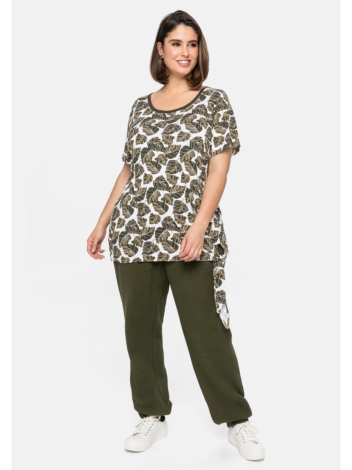 Sheego T-Shirt »Große Größen«, mit am und shoppen | I\'m Blätterprint walking Knoten Saum