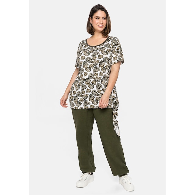 Sheego T-Shirt »Große Größen«, mit Blätterprint und Knoten am Saum shoppen  | I\'m walking