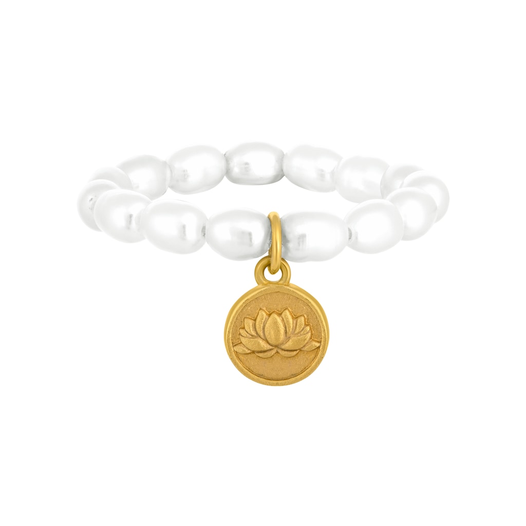 CAÏ Fingerring Perlen 925 Silber Münze vergoldet Lotusblüte