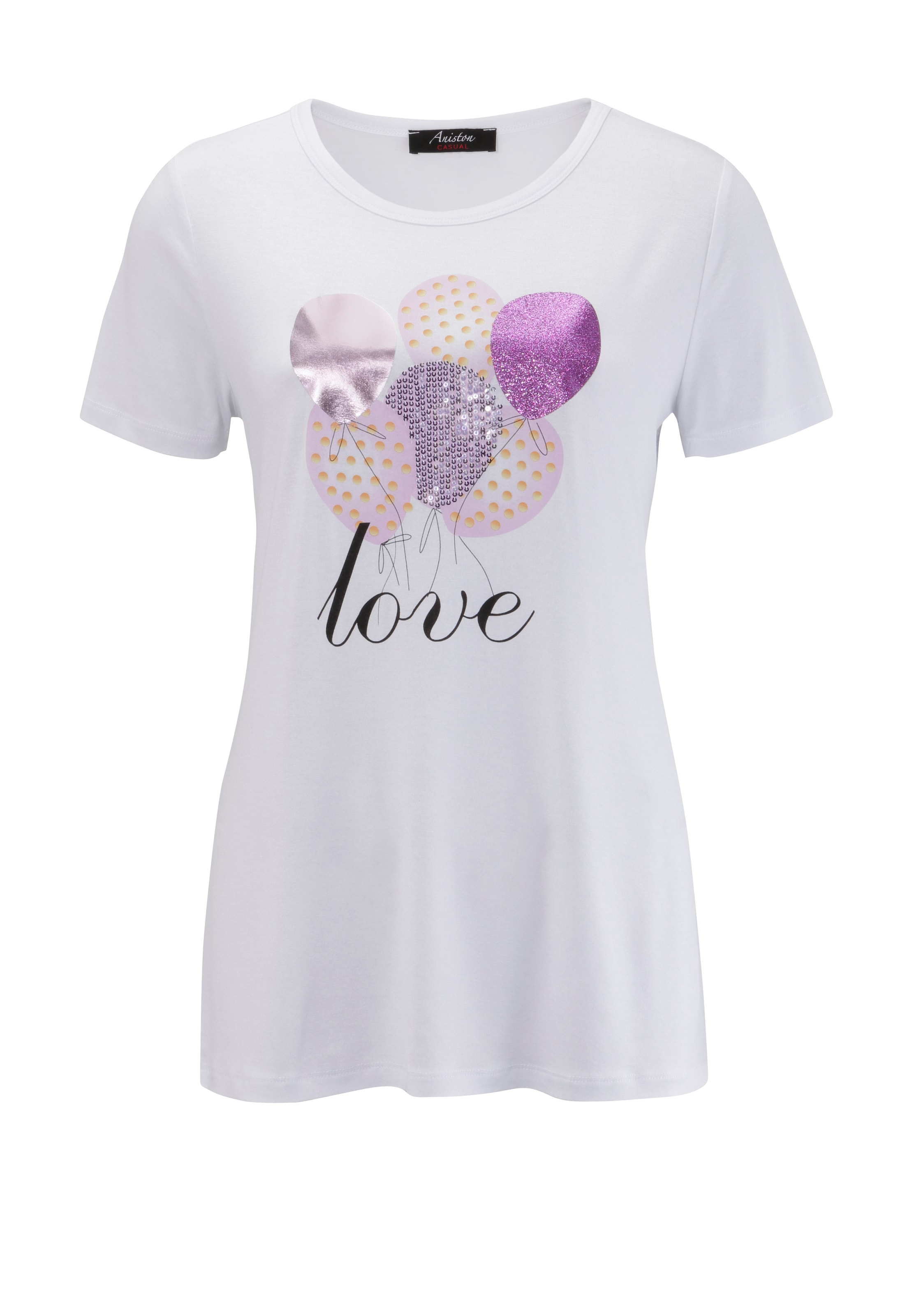 bedruckt, mit Aniston CASUAL Pailletten T-Shirt, Glitzerdruck online Luftballons und teilweise mit