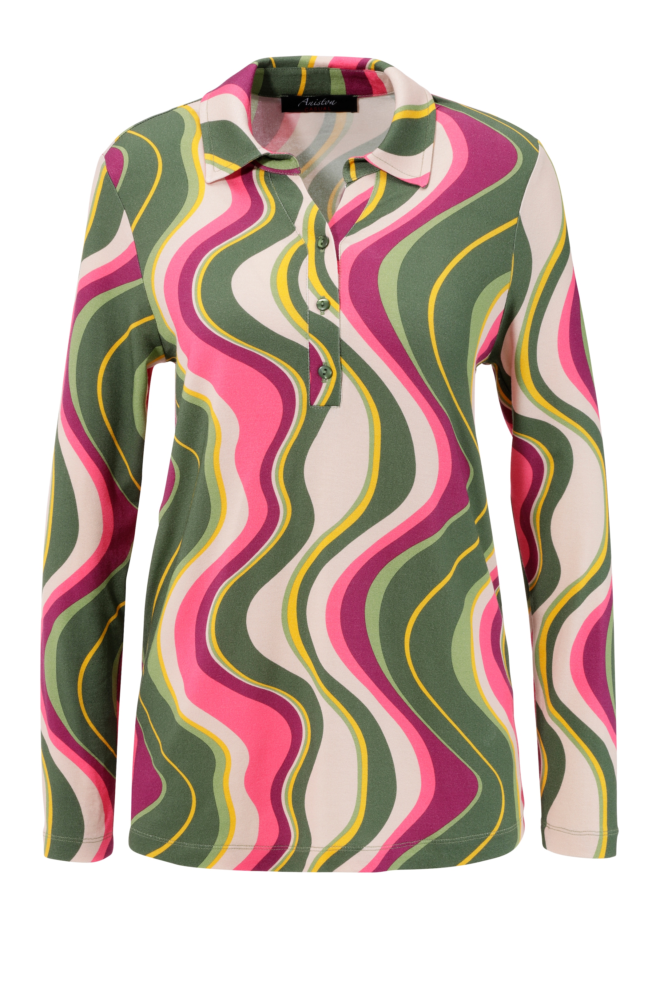 | - walking I\'m CASUAL online Shirtbluse, Unikat farbenfrohes Wellenmuster Teil ein Aniston jedes