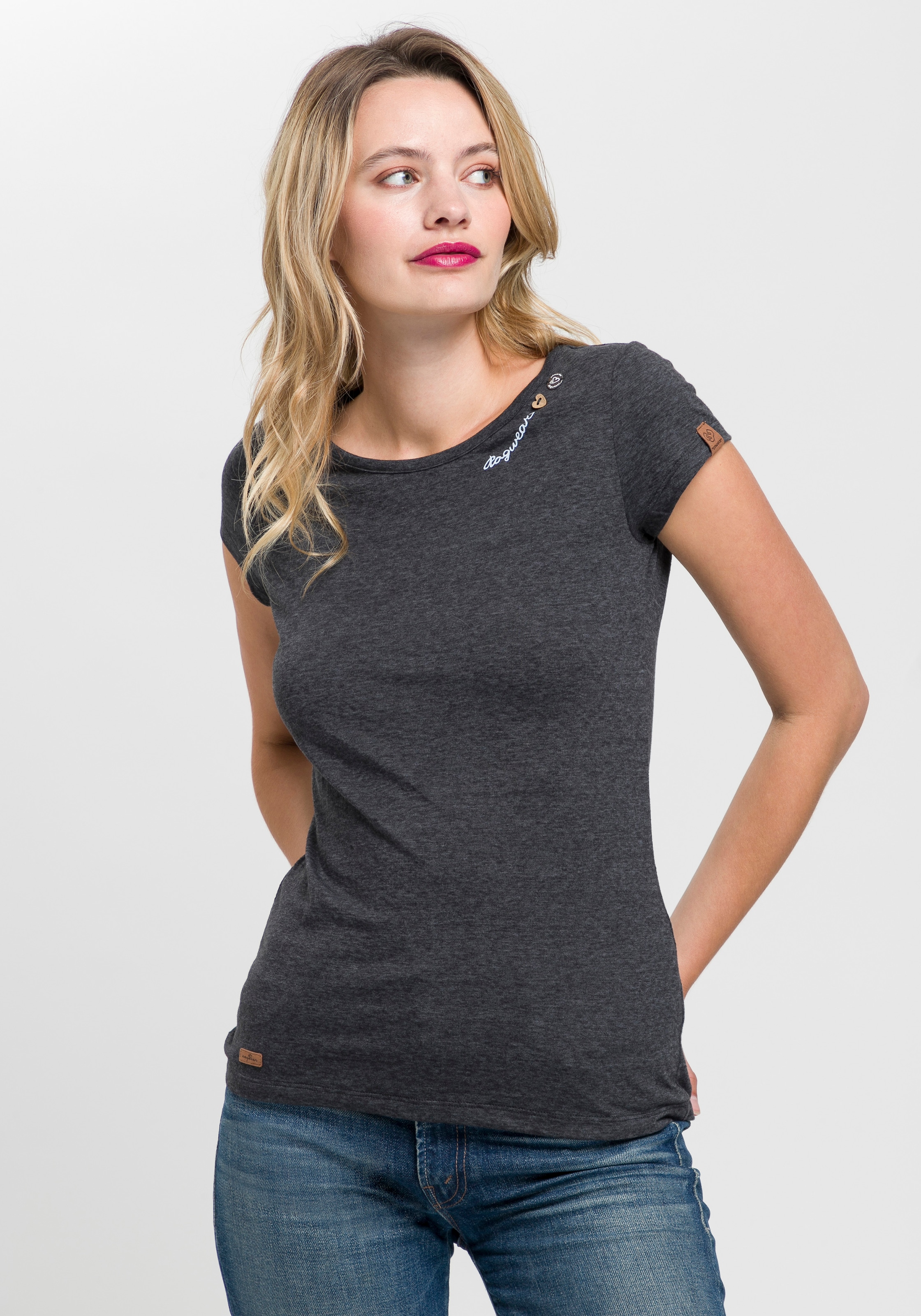 Ragwear T-Shirt I\'m Logoschriftzug in natürlicher Holzoptik | »MINT und walking mit Zierknopf-Applikation O«, bestellen