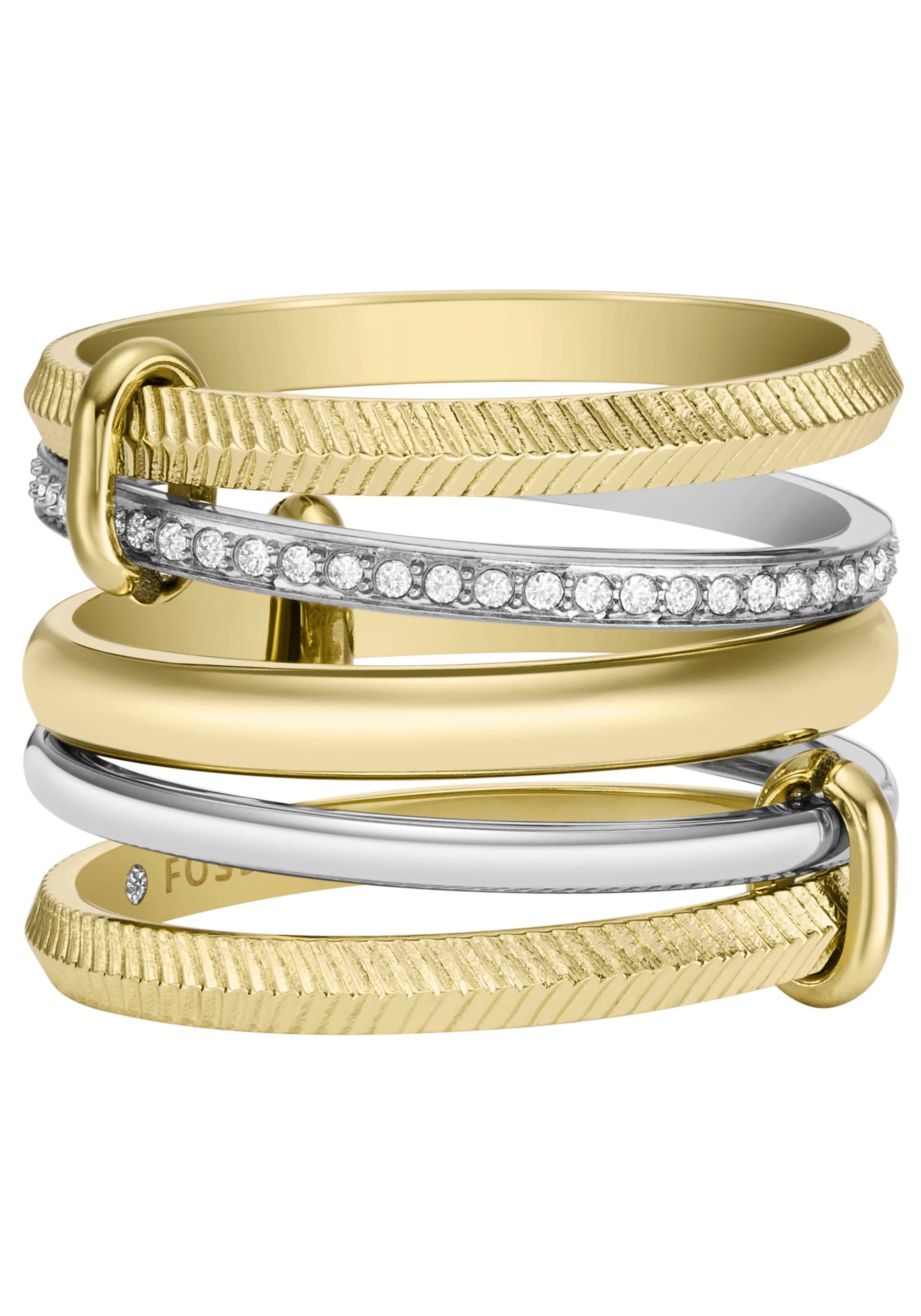 STACKED ALL RING, PRESTACK »JEWELRY Fossil I\'m TWO-TONE Glassteinen walking JF04592998«, mit Fingerring UP |