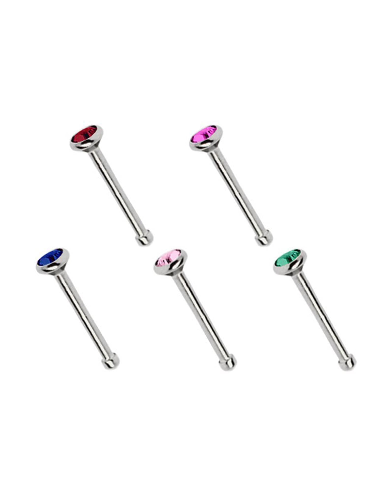 Adelia´s Nasenpiercing Piercing  Piercing Nasenpiercing, Titan Piercing 5 bunte Nasenstecker im Set mit Stopper, Stab 0,8 mm