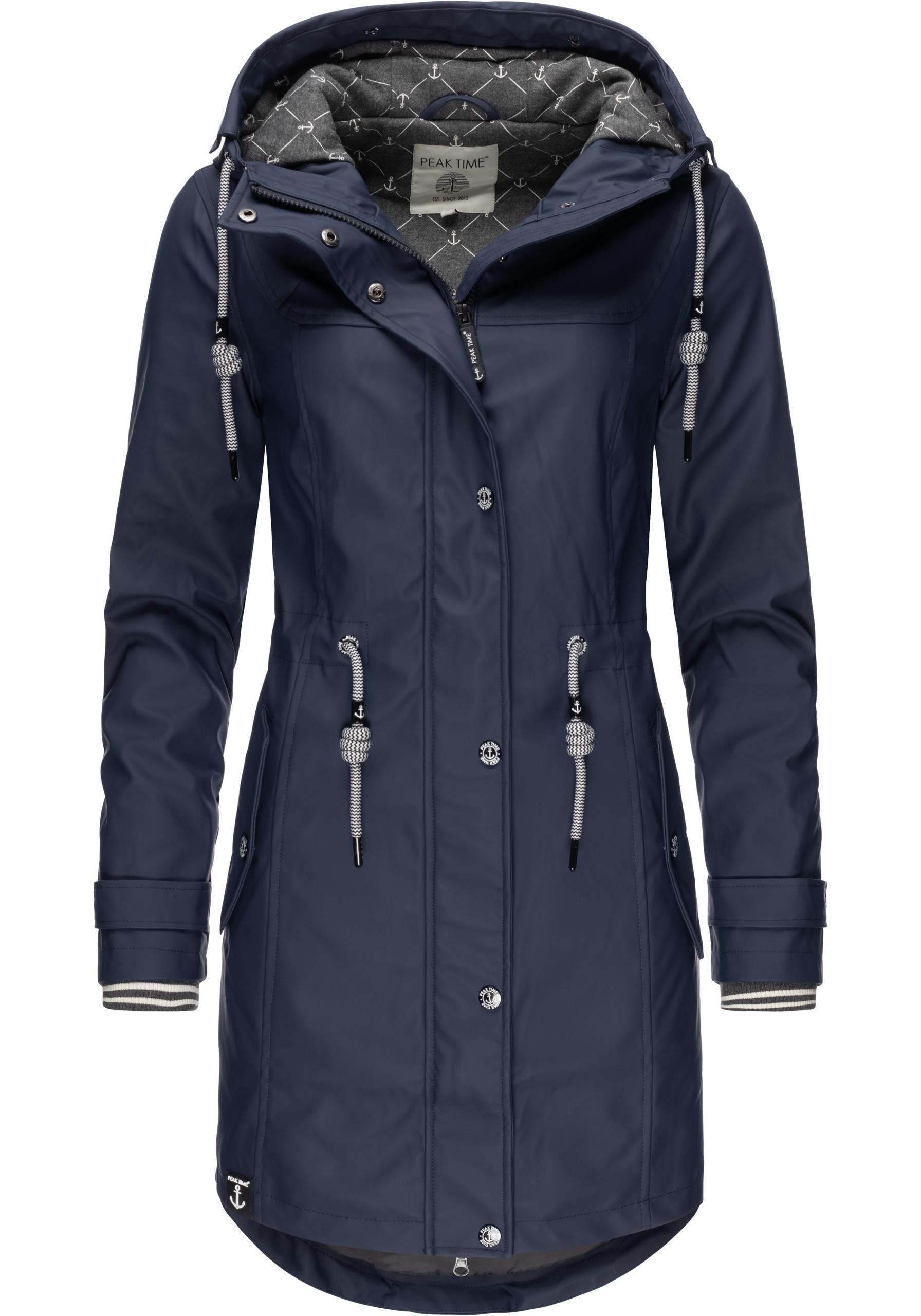 Damen »L60042«, für shoppen TIME Regenjacke mit taillierter PEAK Kapuze, Regenmantel stylisch