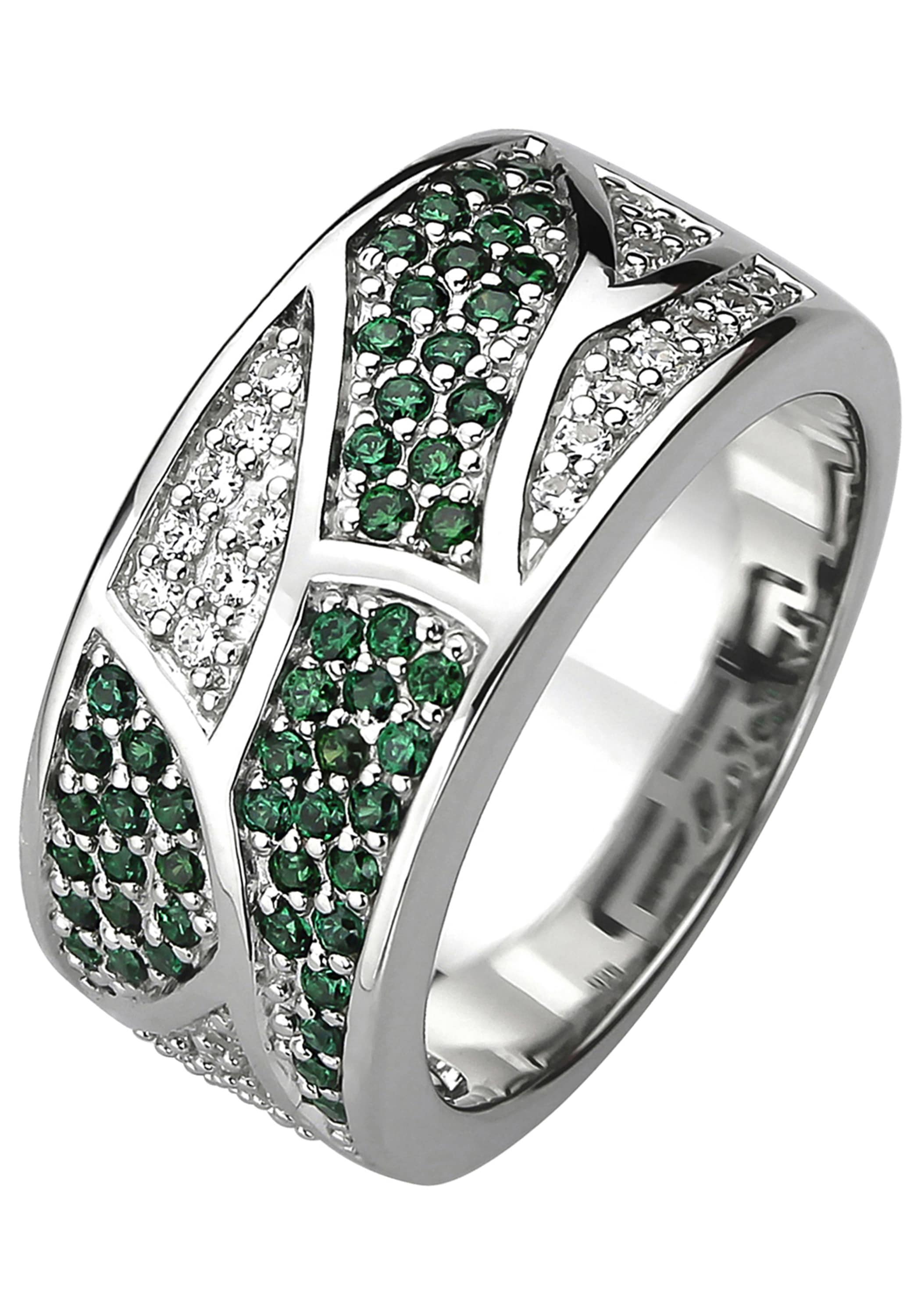 JOBO Fingerring, 925 Silber mit 85 Zirkonia grün und weiß im Onlineshop |  I\'m walking