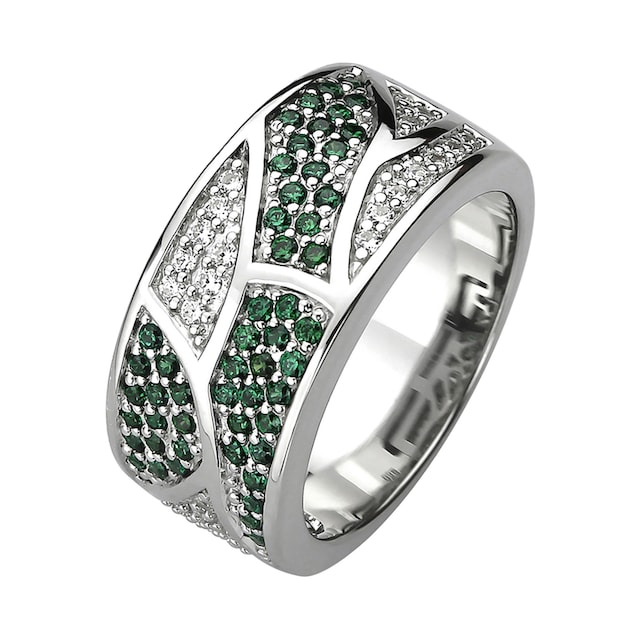JOBO Fingerring, 925 Silber mit 85 Zirkonia grün und weiß im Onlineshop |  I'm walking