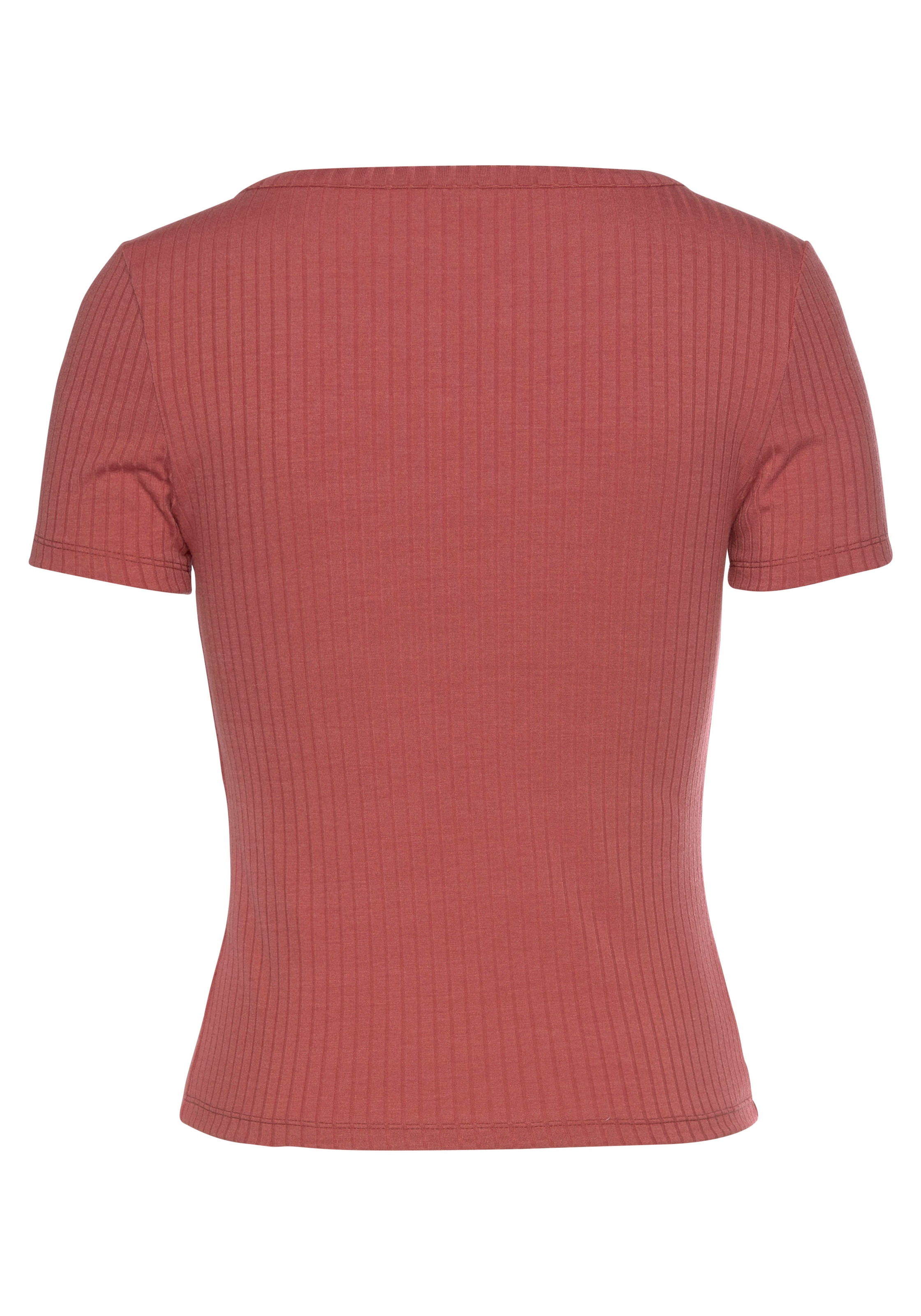 Zierknopfleiste, Rippware Kurzarmshirt, mit aus T-Shirt, bestellen LASCANA V-Ausschnitt