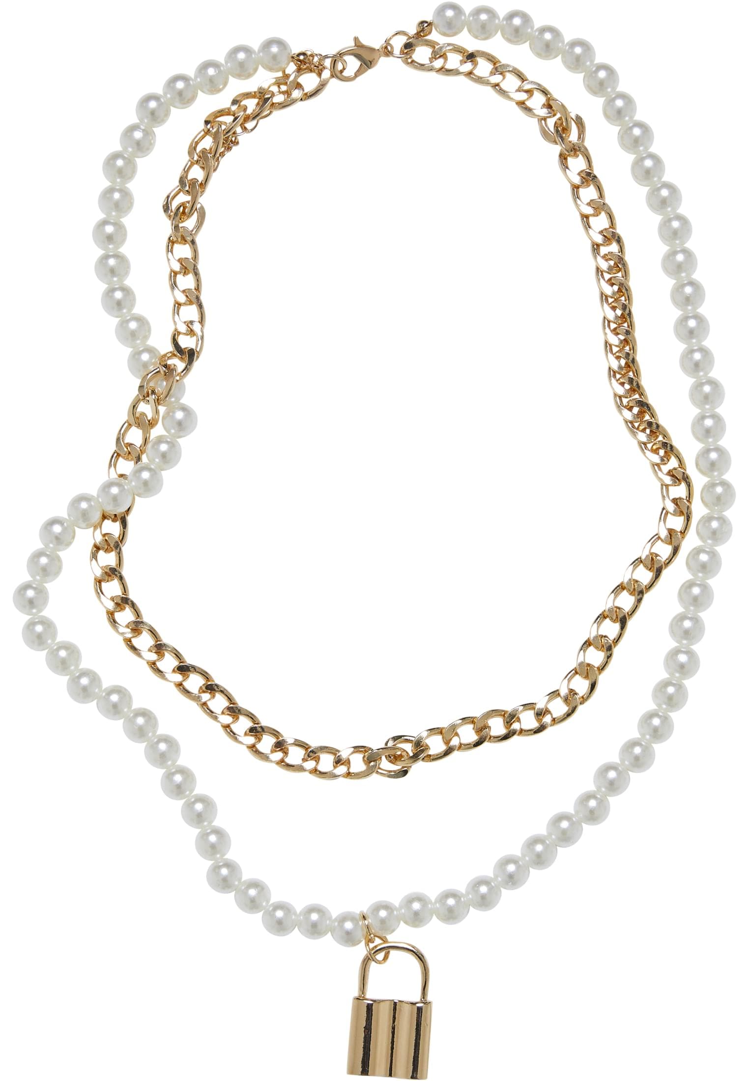 URBAN CLASSICS Pearl Accessoires Layering tlg.) (1 Padlock Schmuckset Necklace
