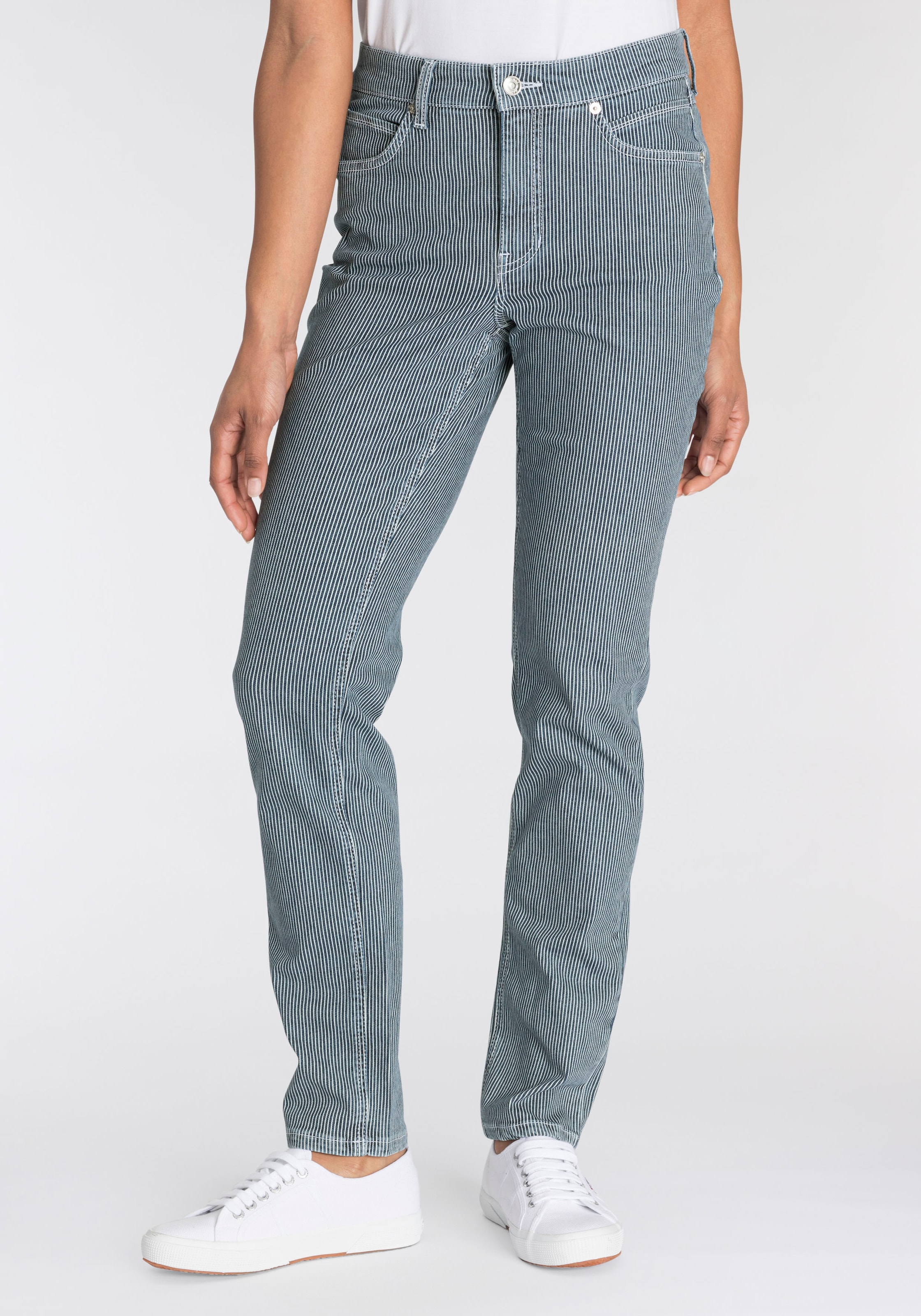 MAC Straight-Jeans »Melanie shoppen Stripe«, Schnitt Figurbetonter femininer