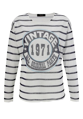 Aniston CASUAL Langarmshirt, im Streifen-Dessin mit "Vintage"-Druck kaufen