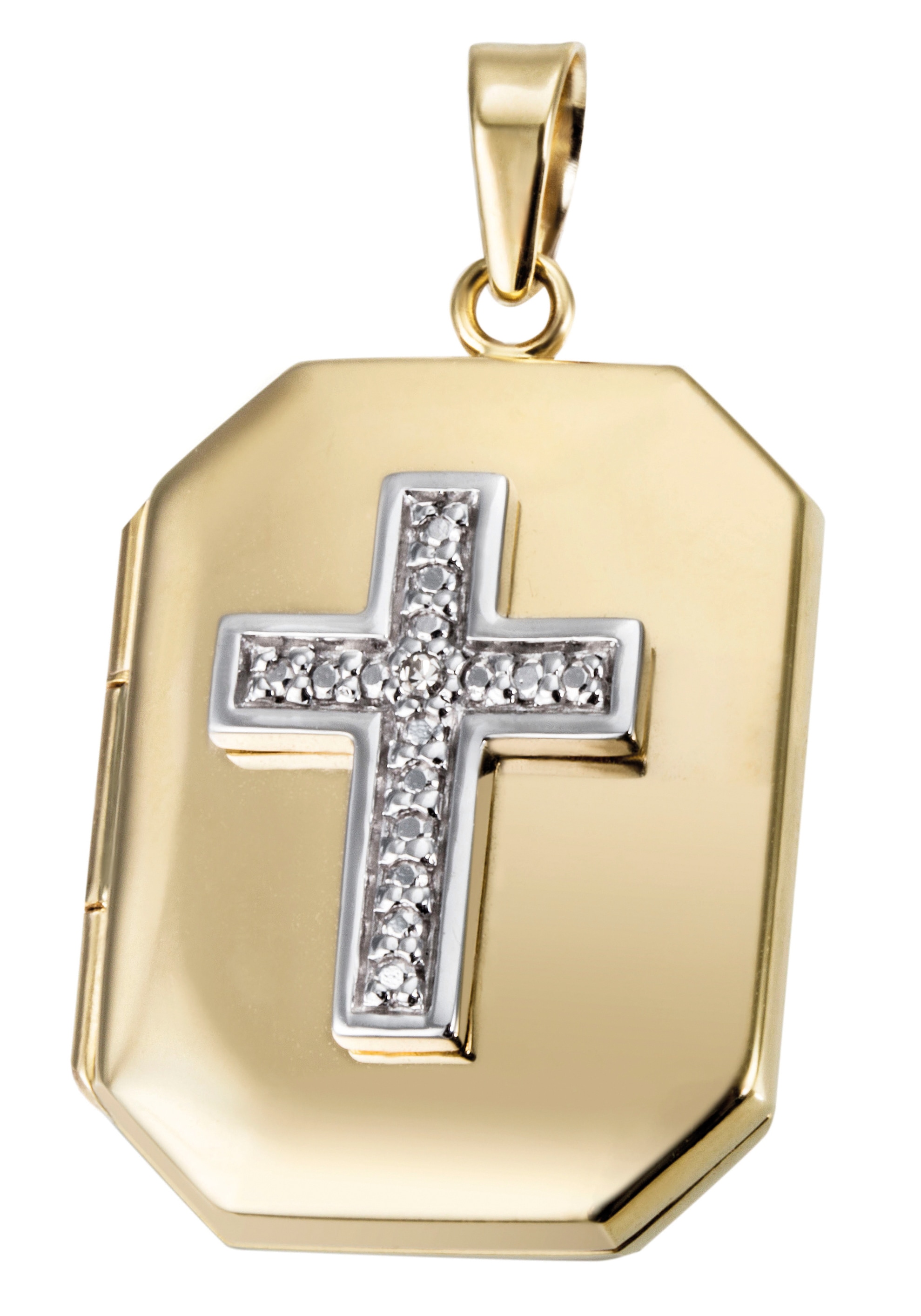 Firetti Medallionanhänger Kreuz Glaube bicolor mit Diamant