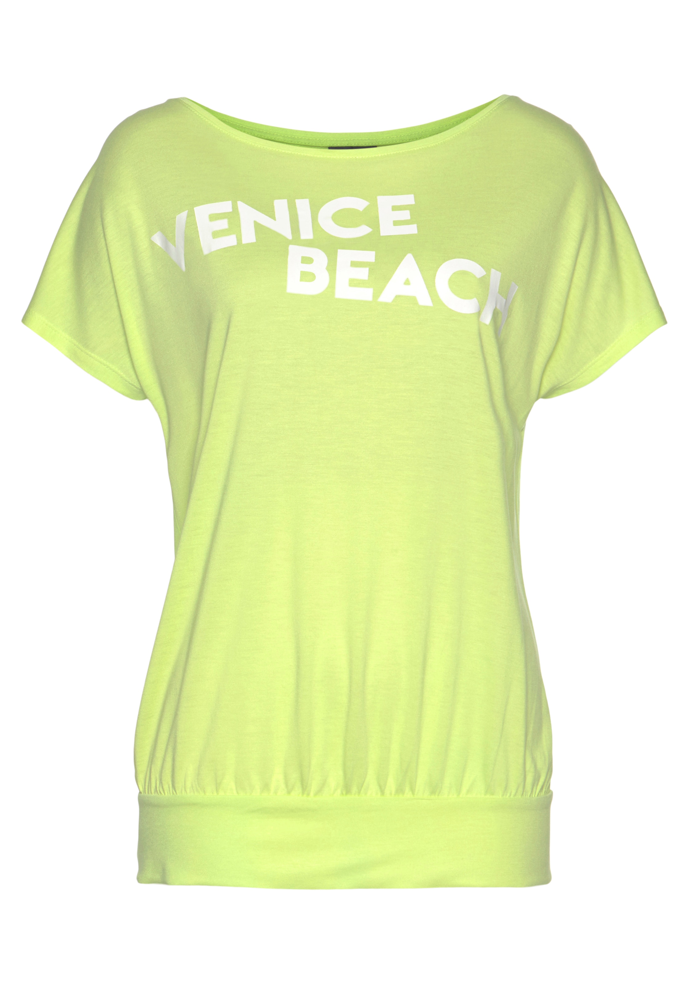 Logodruck Strandshirt, sportlich-sommerlich T-Shirt, online Kurzarmshirt, Beach Venice mit vorne,