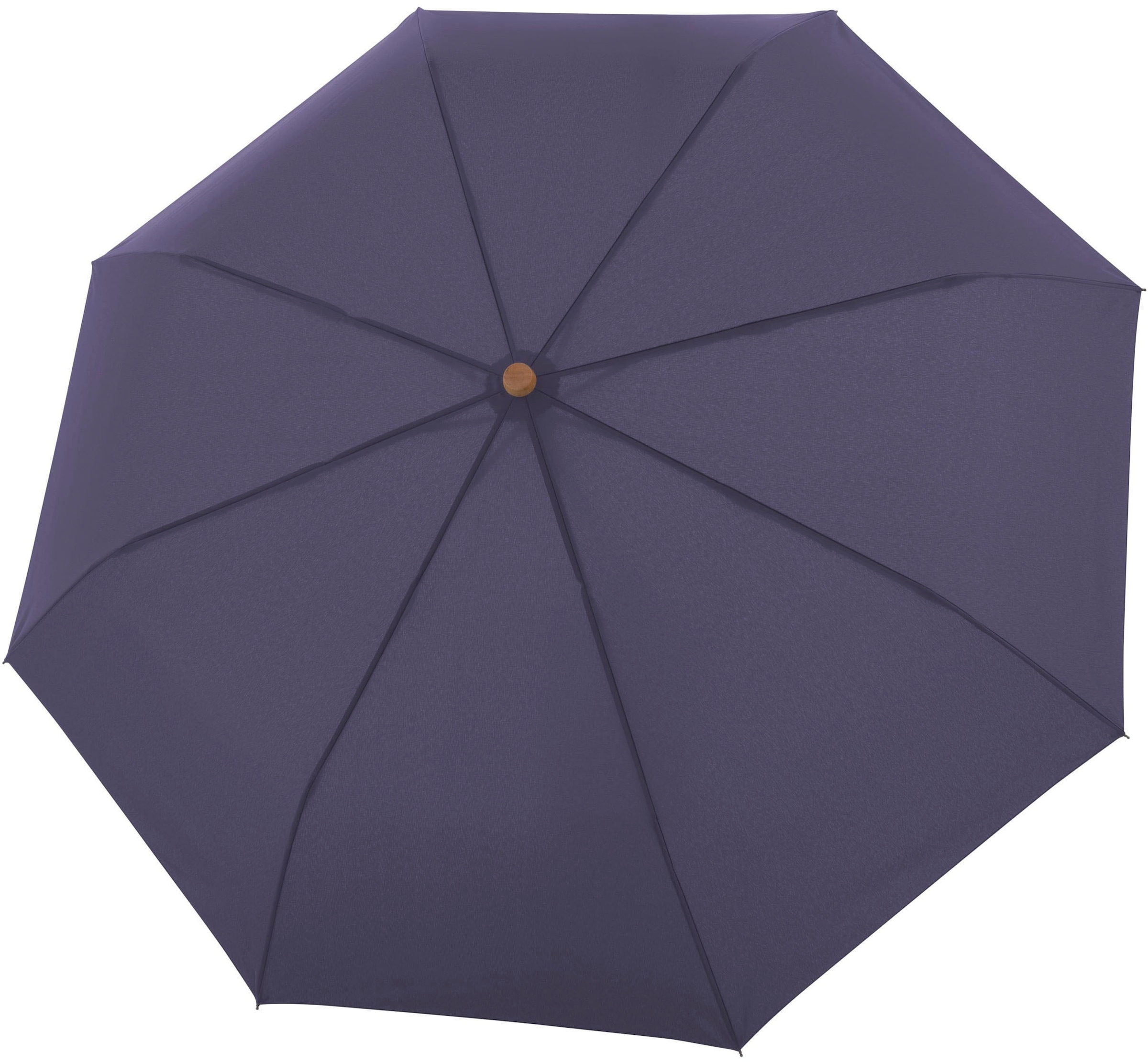 online kaufen Taschenregenschirm aus uni, aus Griff schützt Material Mini FSC®- mit I\'m walking weltweit perfect doppler® | »nature Wald - recyceltem purple«,